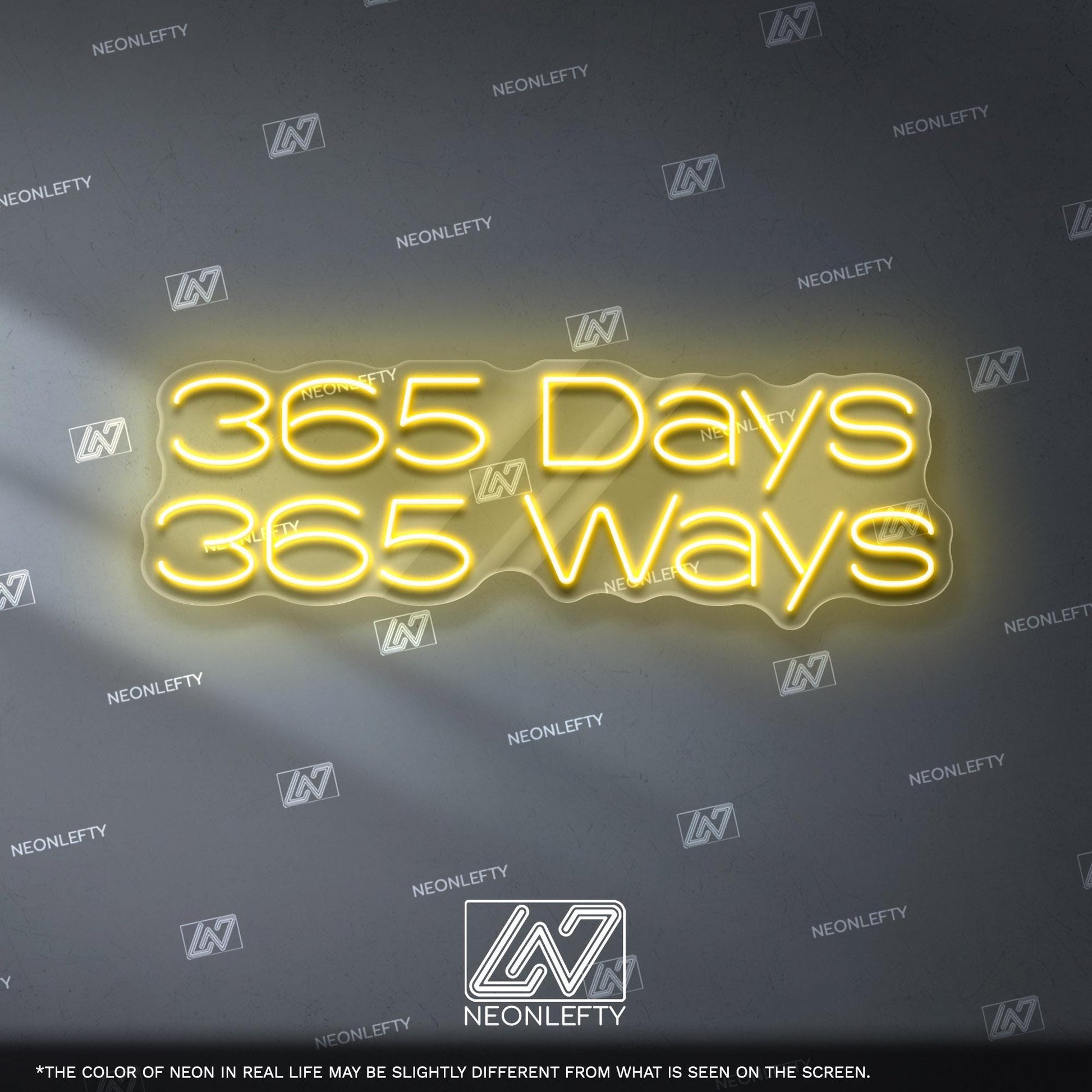 365 Days 365 Ways Neon Sign - Inspirational daily motivation quote wall decor for office, gym, studio, workspace with energetic modern vibes
