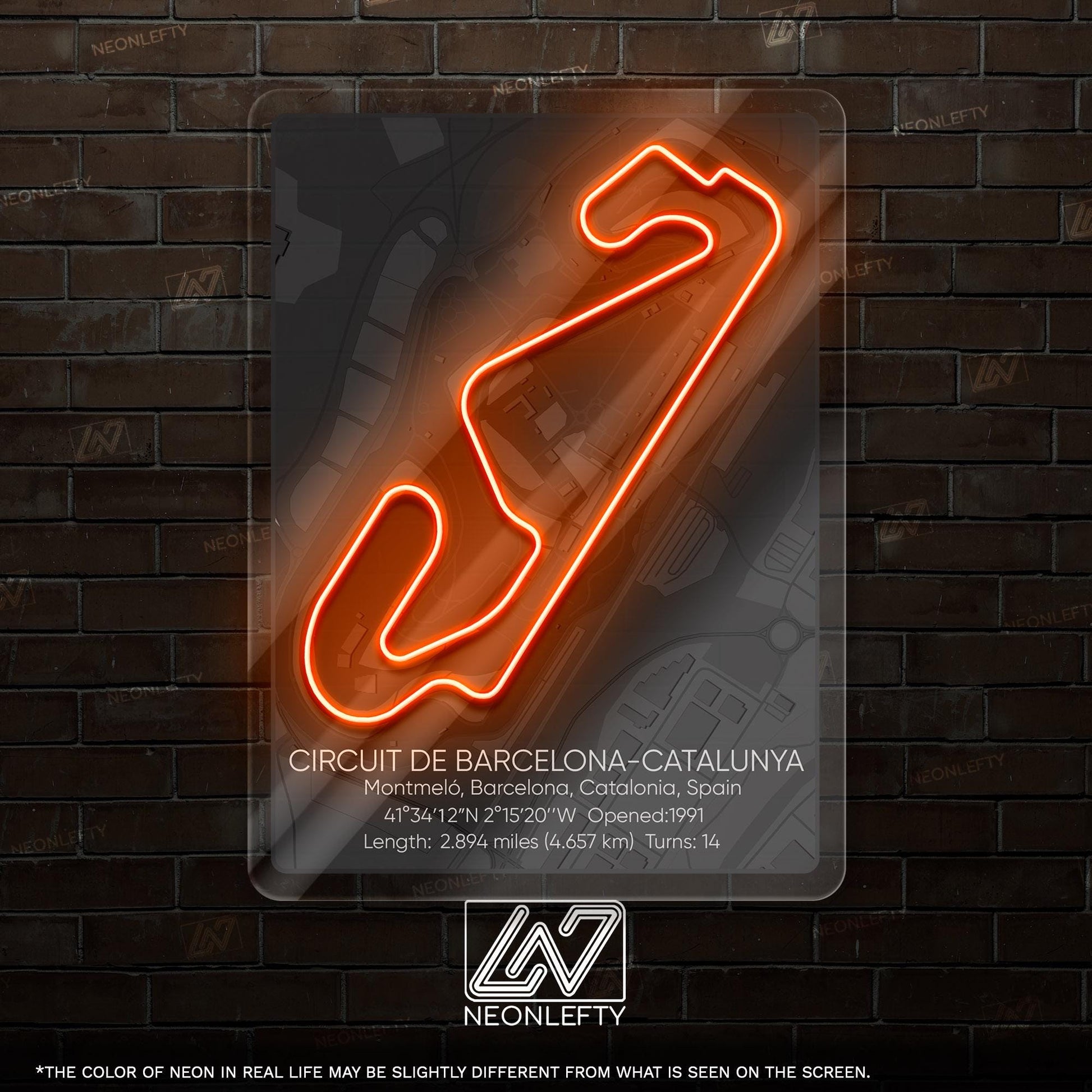 Barcelona-Catalunya Circuit Neon Sign - Famous Spanish Formula 1 track art for garage, man cave, gaming room or motorsport-inspired decor