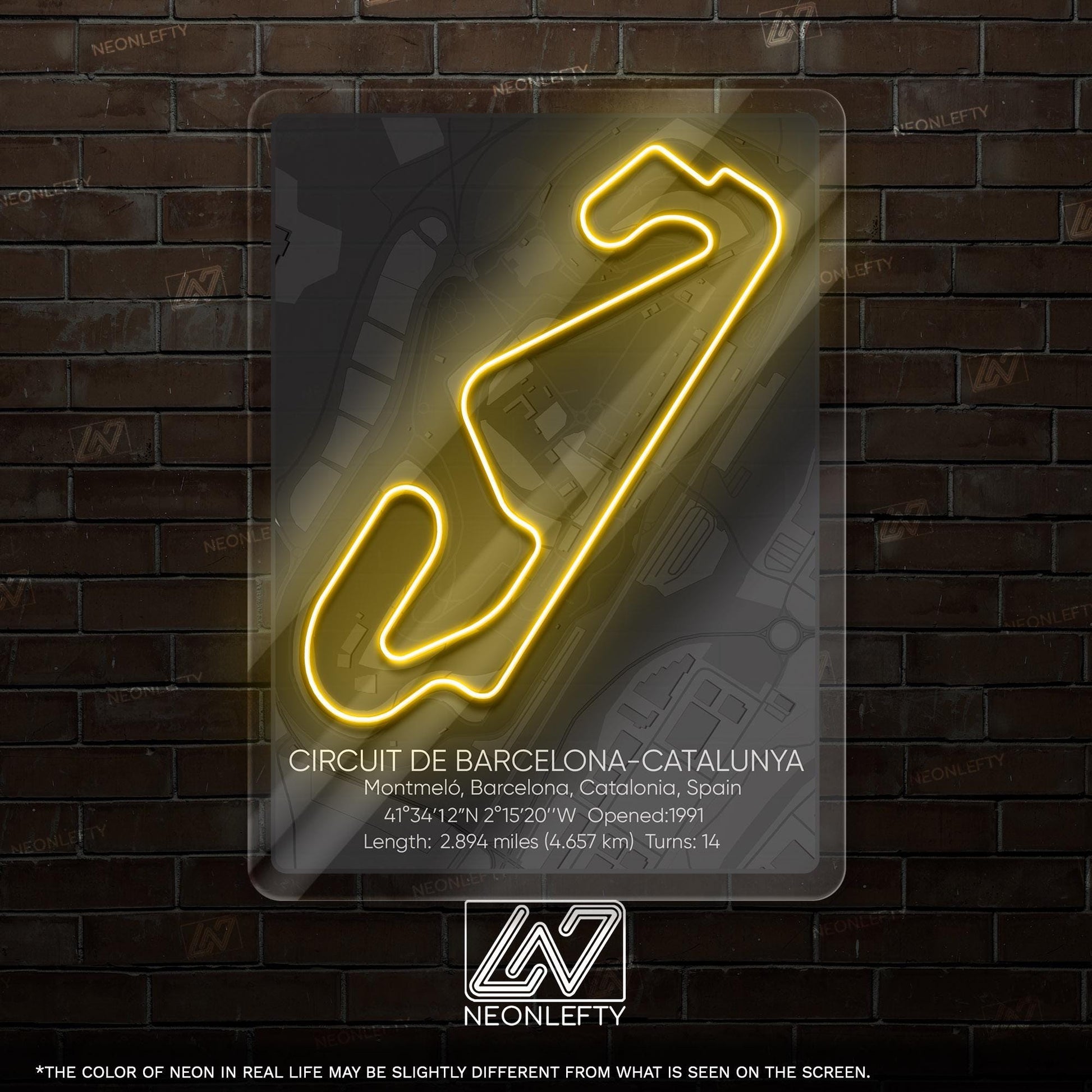 Barcelona-Catalunya Circuit Neon Sign - Famous Spanish Formula 1 track art for garage, man cave, gaming room or motorsport-inspired decor