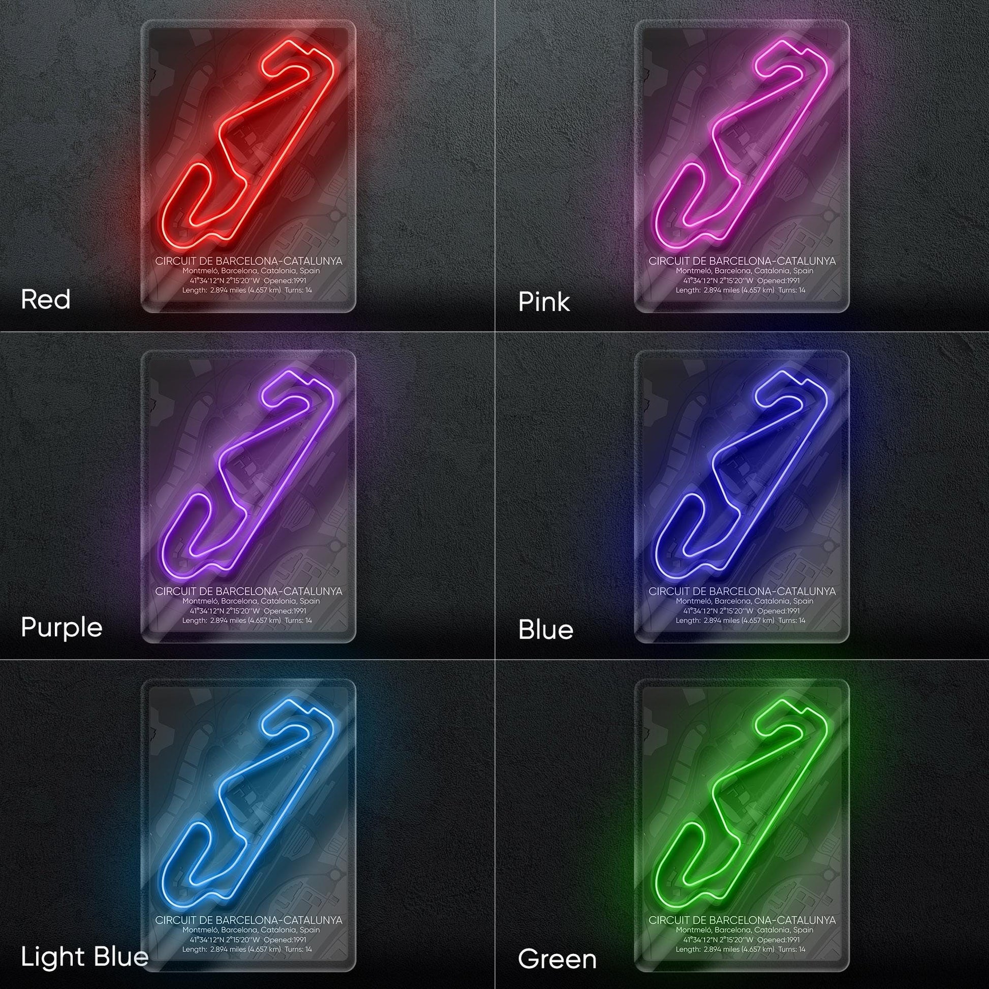 Barcelona-Catalunya Circuit Neon Sign - Famous Spanish Formula 1 track art for garage, man cave, gaming room or motorsport-inspired decor