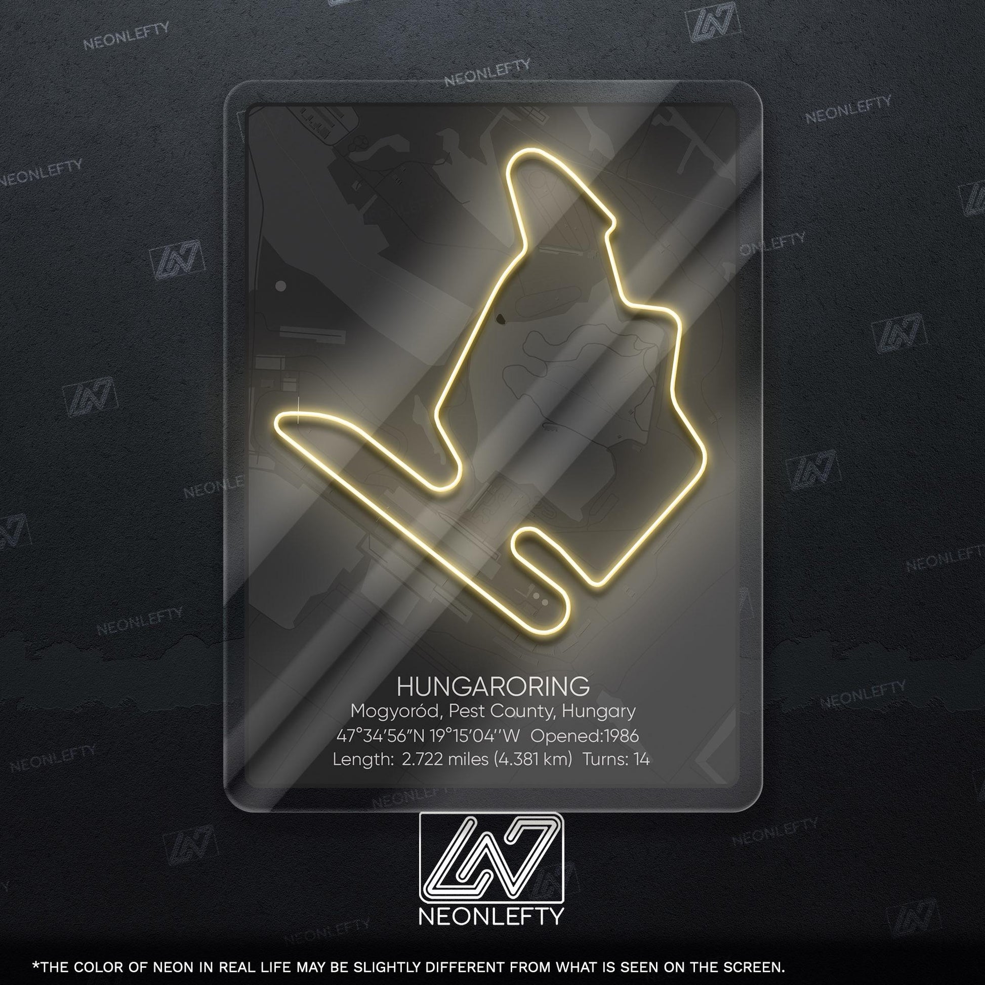 Hungaroring Neon Sign - Legendary Hungarian Formula 1 circuit art for racing fans, perfect for garage, man cave, office or motorsport room