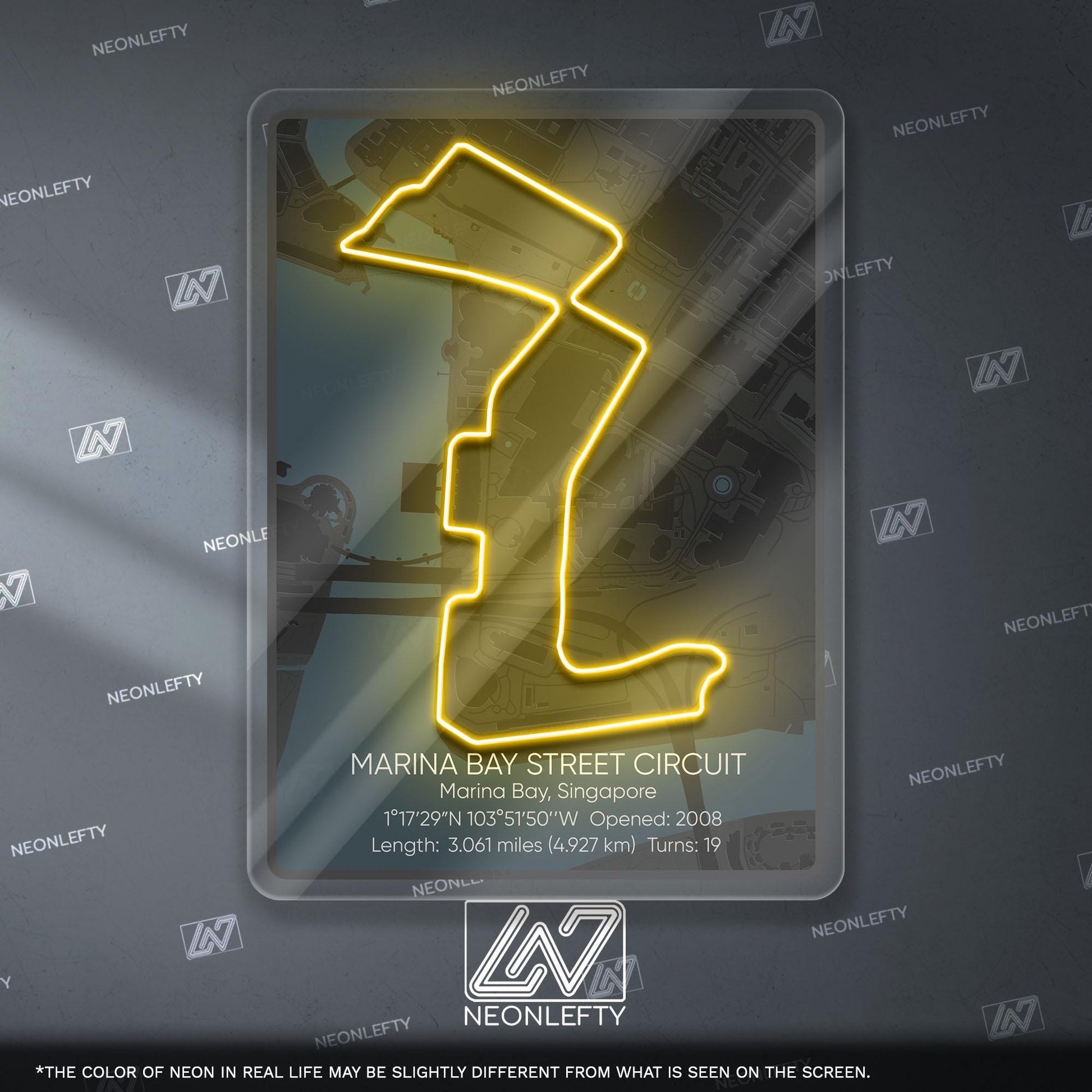 Singapore Circuit Neon Sign - Iconic Formula 1 race track wall art, perfect for motorsport lovers, garage, man cave, racing-themed interior