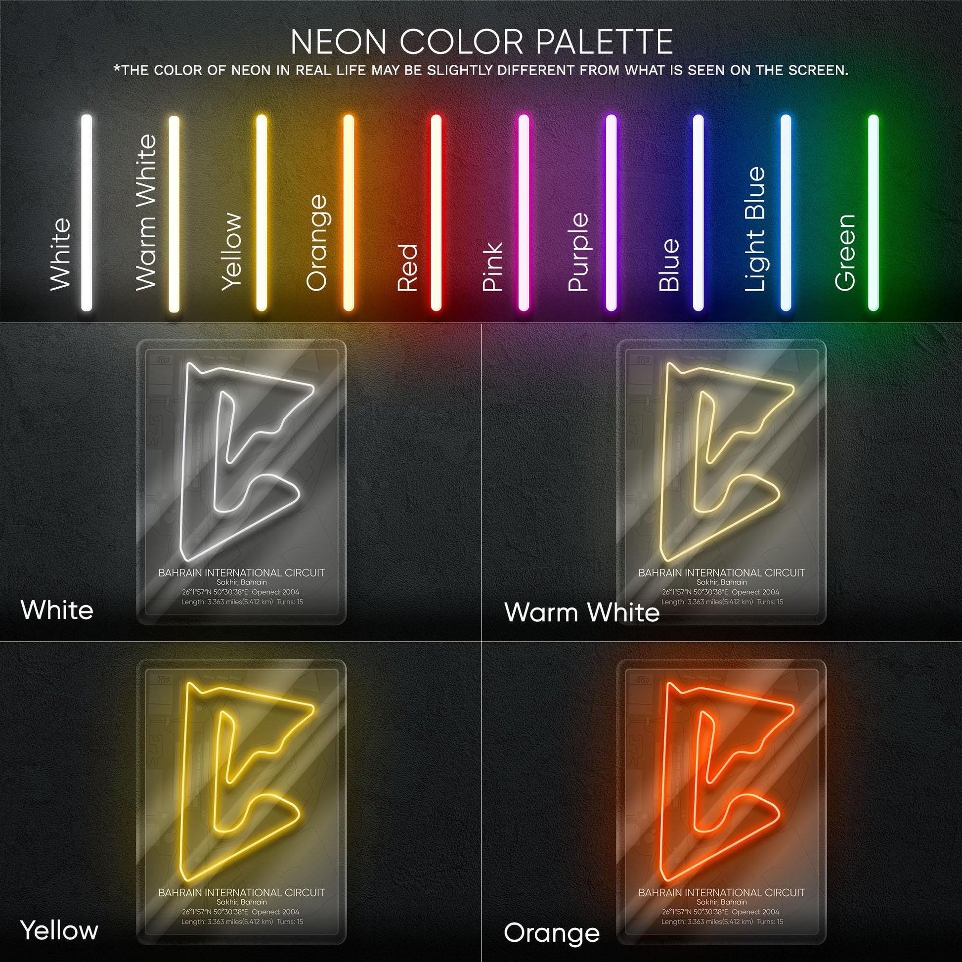 Bahrain Circuit Neon Sign - Modern Formula 1 track wall art inspired by the Grand Prix, perfect for garage, man cave or racing space