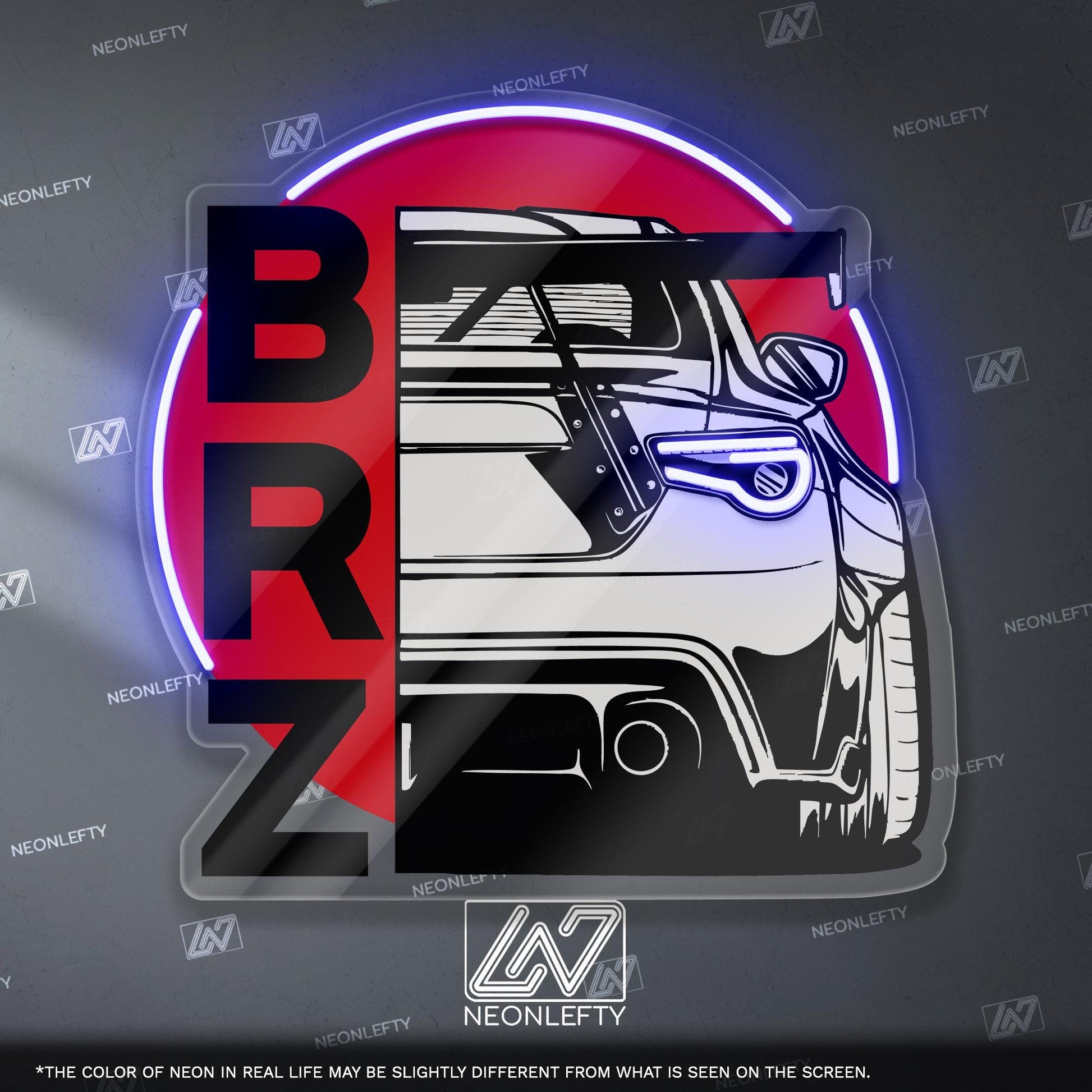 Subaru BRZ Neon Sign - JDM-inspired wall art featuring the iconic BRZ rear view, perfect for garage, man cave, car studio, tuner enthusiast