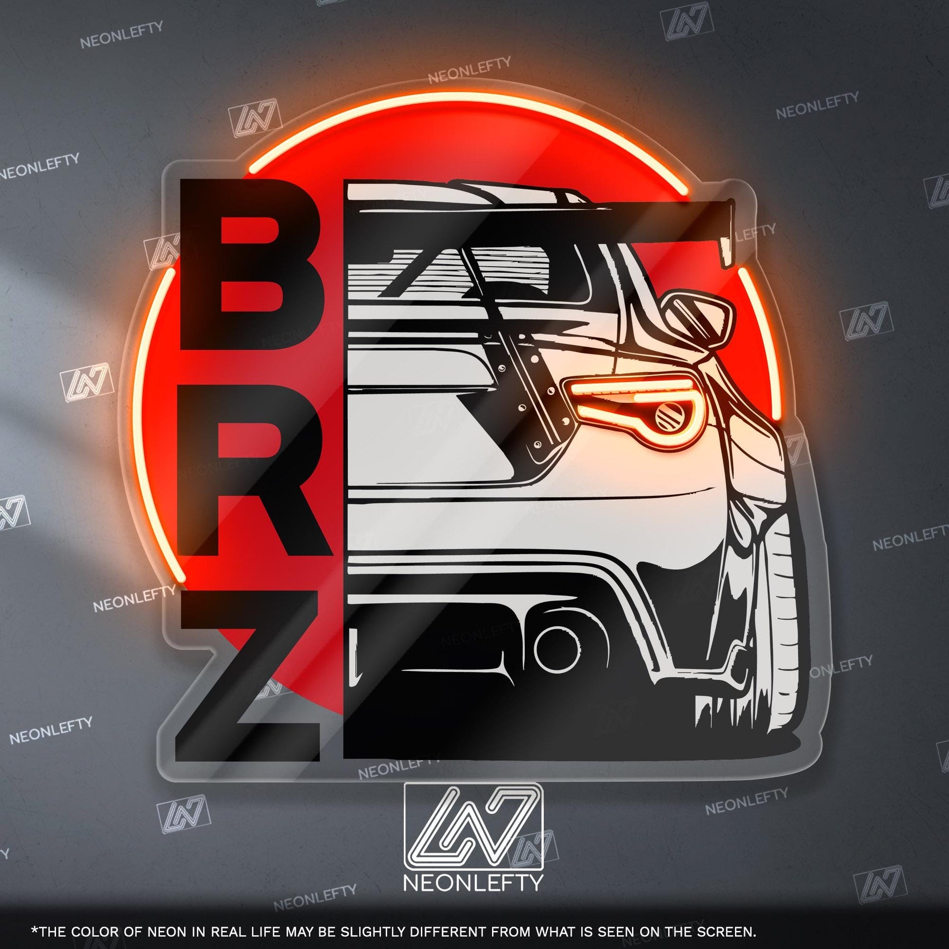 Subaru BRZ Neon Sign - JDM-inspired wall art featuring the iconic BRZ rear view, perfect for garage, man cave, car studio, tuner enthusiast