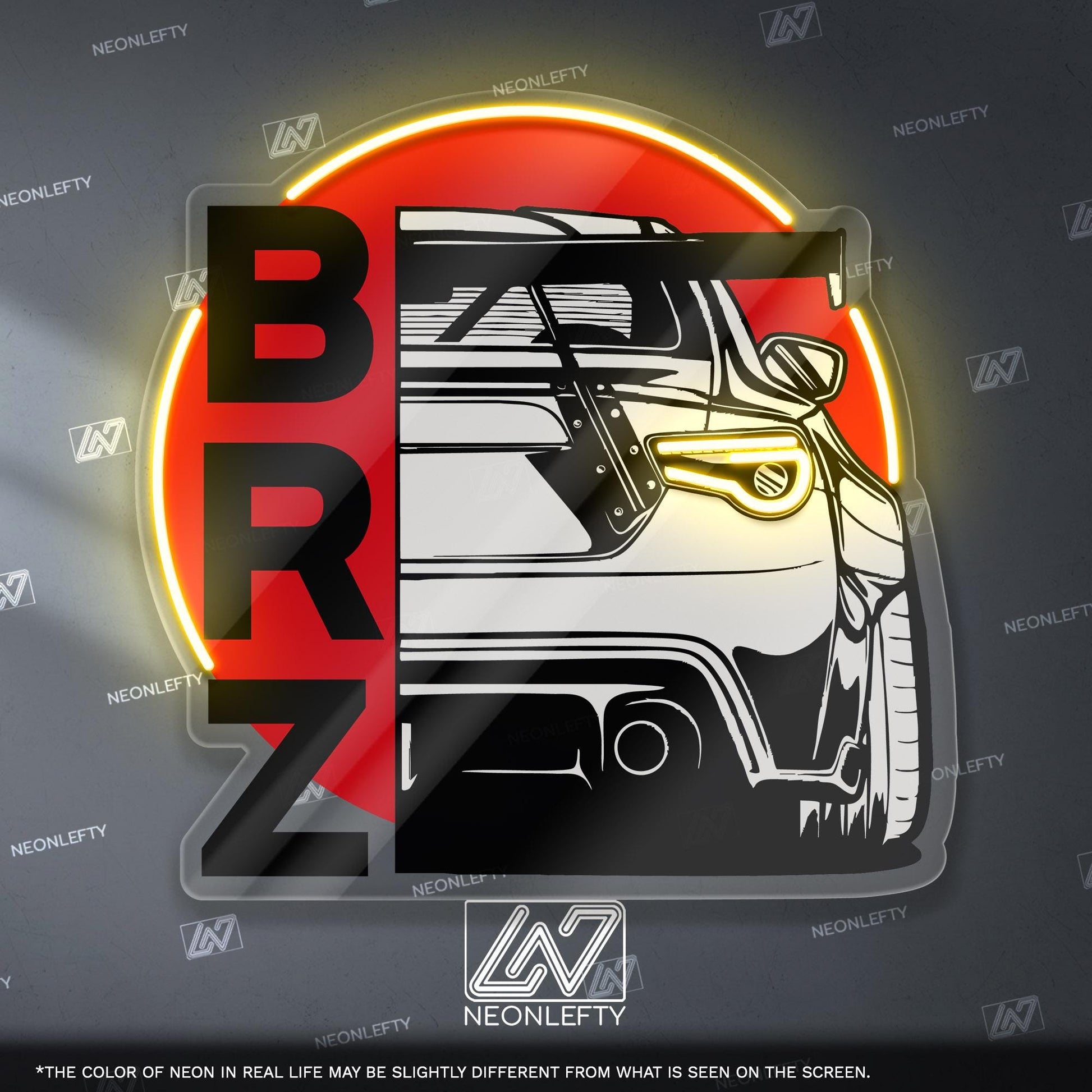 Subaru BRZ Neon Sign - JDM-inspired wall art featuring the iconic BRZ rear view, perfect for garage, man cave, car studio, tuner enthusiast