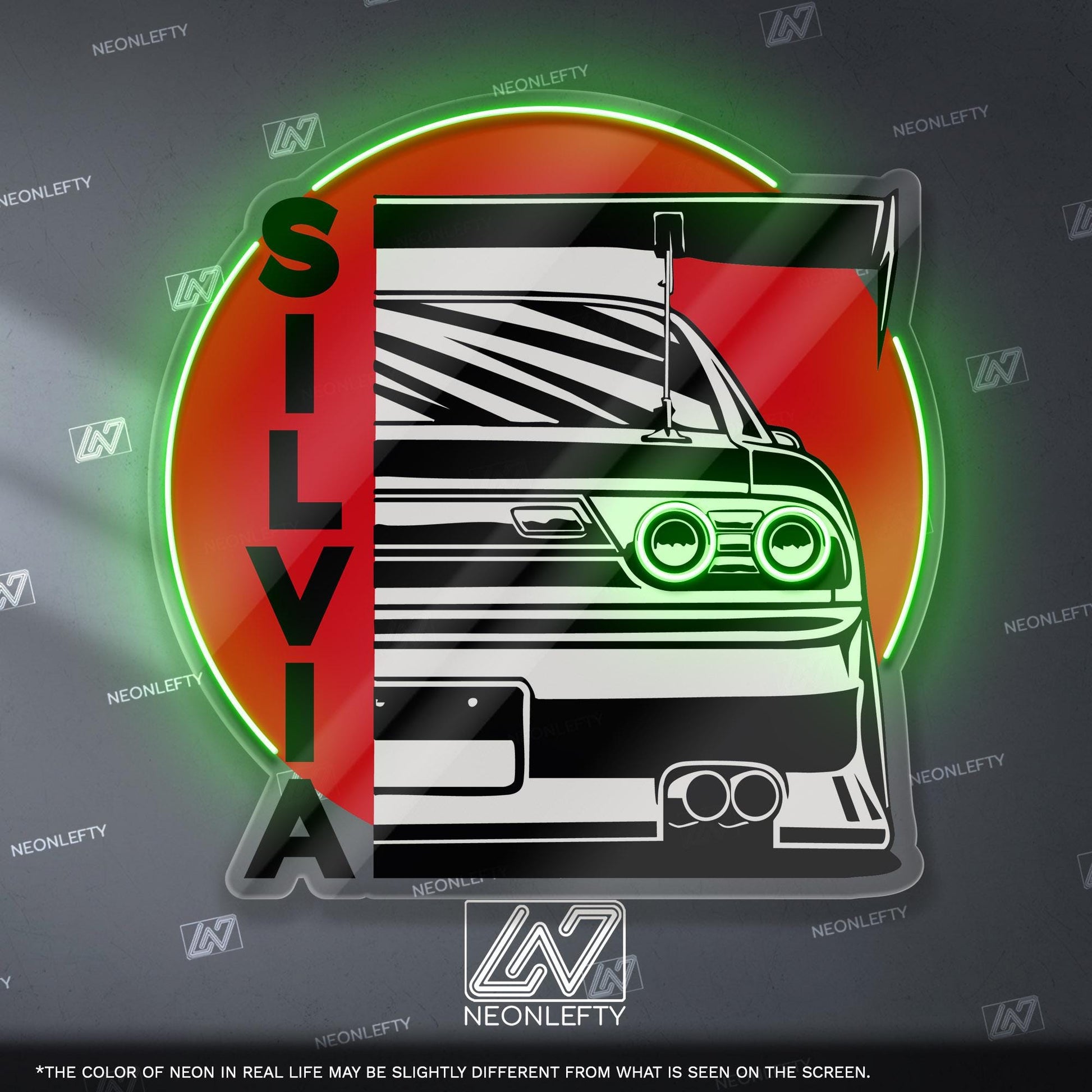 Nissan Silvia Neon Sign - JDM rear view wall art of iconic drift car, perfect for garage, man cave, tuner studio or Japanese street car fan
