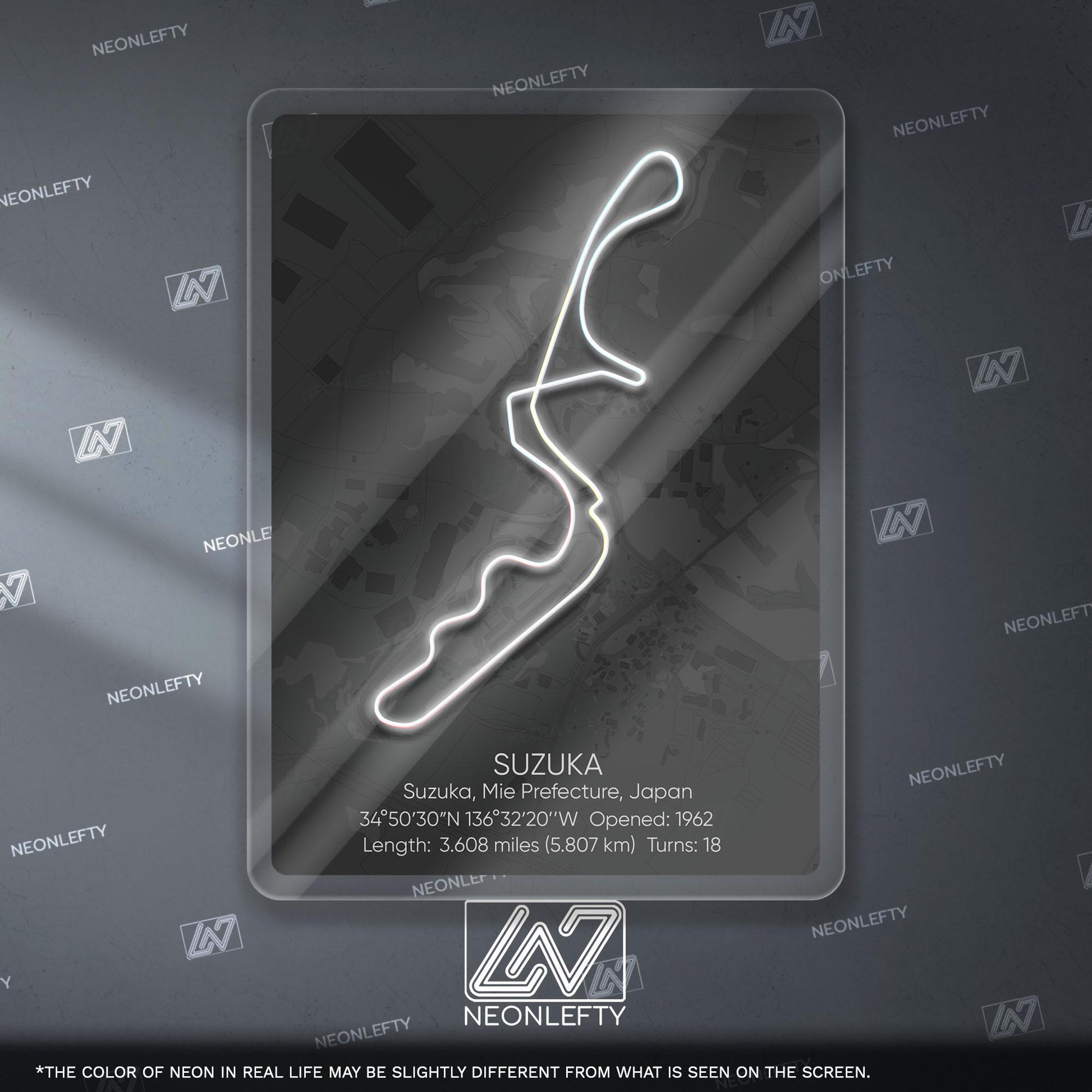 Suzuka Circuit Neon Sign - Legendary Japanese Formula 1 race track wall art for motorsport fans, perfect for garage, man cave JDM enthusiast