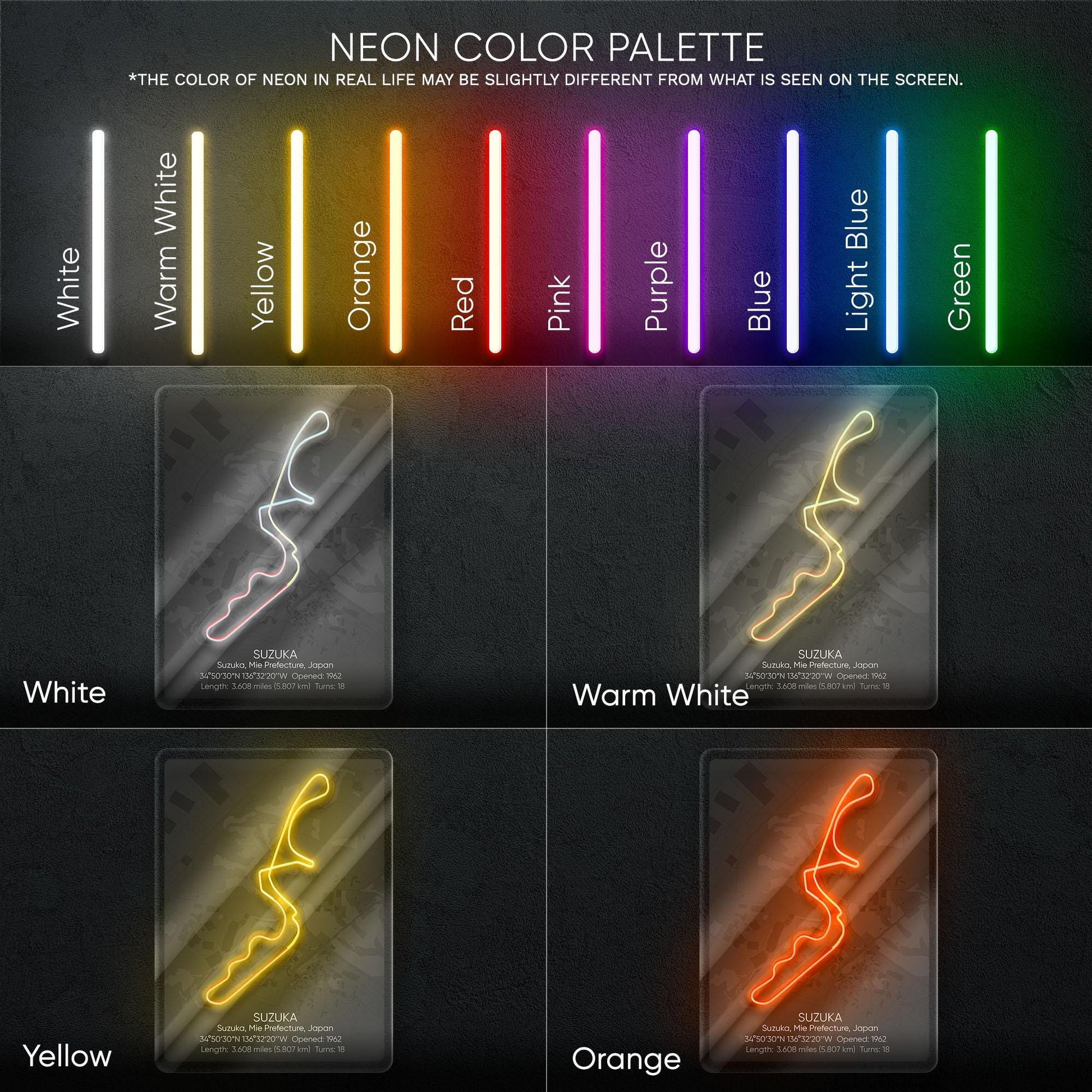 Suzuka Circuit Neon Sign - Legendary Japanese Formula 1 race track wall art for motorsport fans, perfect for garage, man cave JDM enthusiast