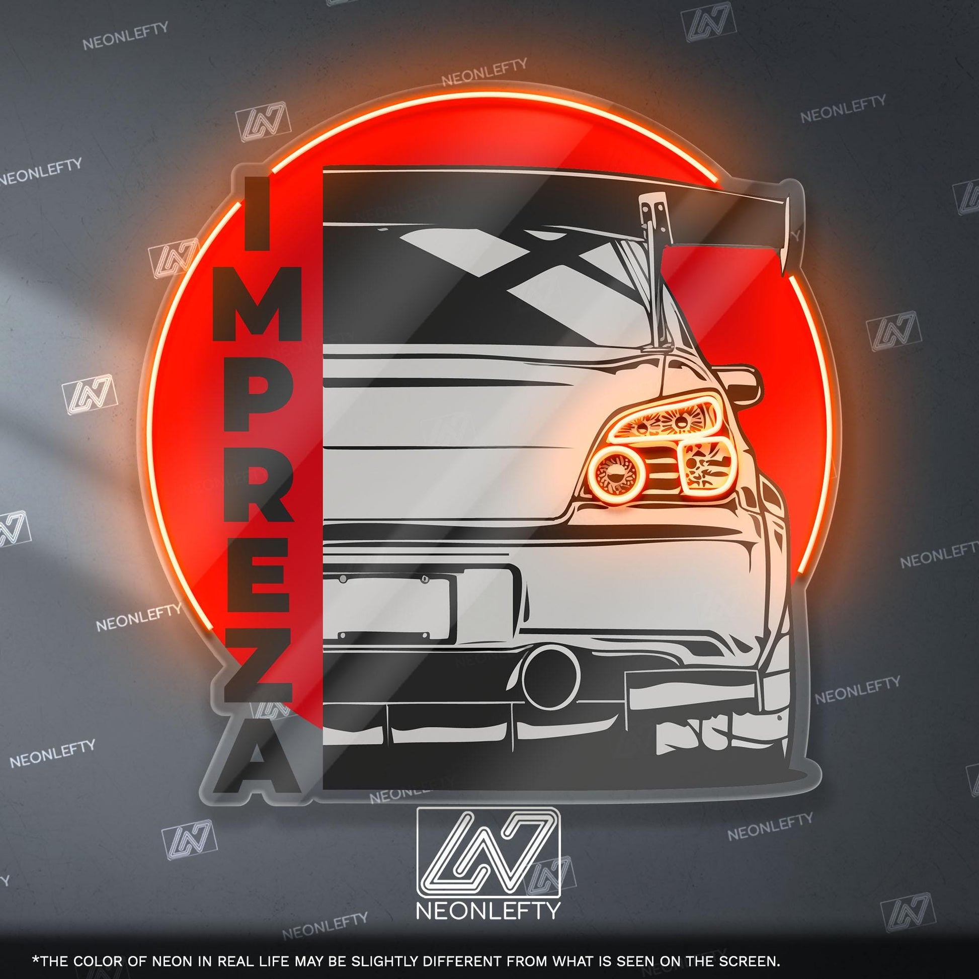 Subaru Impreza Neon Sign - Iconic rally-bred JDM rear view wall art, perfect for garage, man cave, street and track car enthusiast
