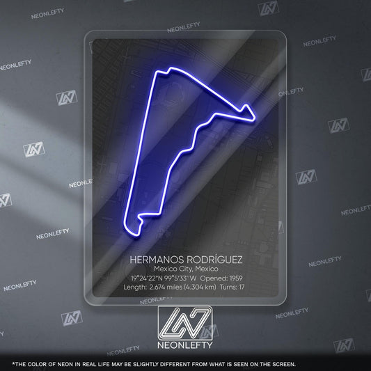 Hermanos Rodríguez Neon Sign - Iconic Mexican Formula 1 circuit wall art, perfect for garage, man cave, motorsport room or racing enthusiast