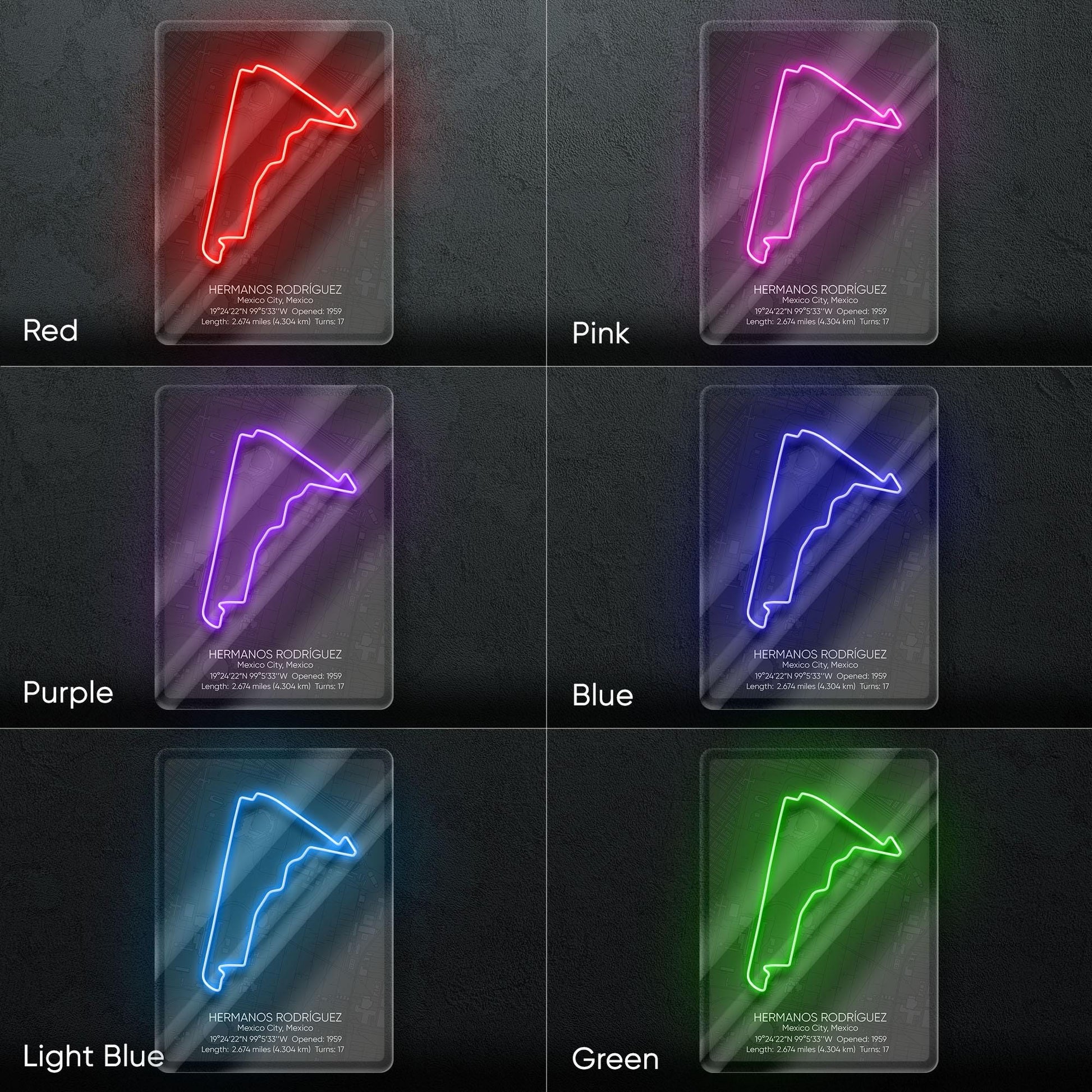 Hermanos Rodríguez Neon Sign - Iconic Mexican Formula 1 circuit wall art, perfect for garage, man cave, motorsport room or racing enthusiast