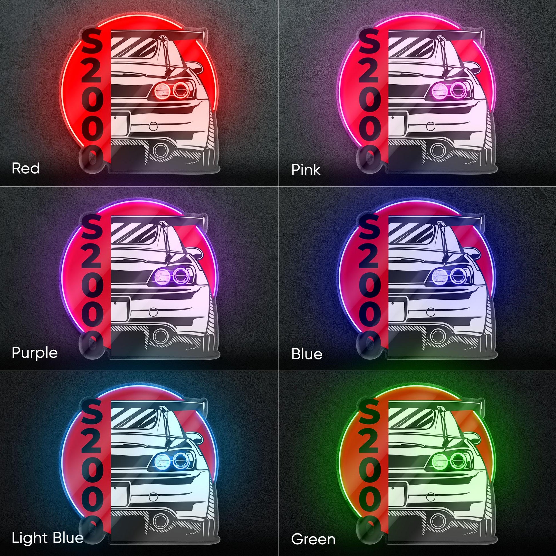 Honda S2000 Neon Sign - Rear car wall art of legendary JDM roadster, perfect for garage, man cave, tuner setup,driving enthusiast collection