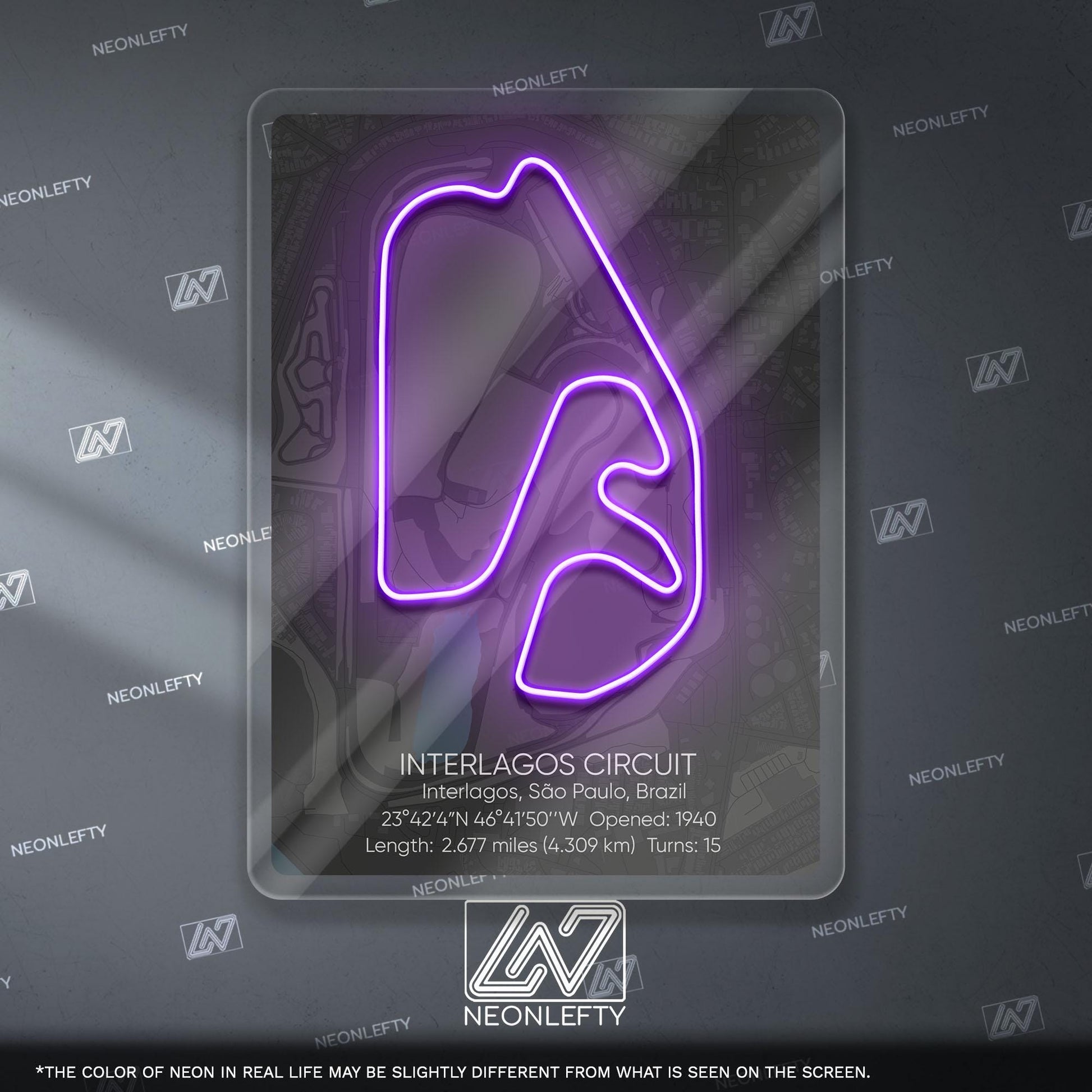 Interlagos Circuit Neon Sign - Iconic Brazilian Formula 1 race track wall art, perfect for garage, man cave, motorsport or racing enthusiast