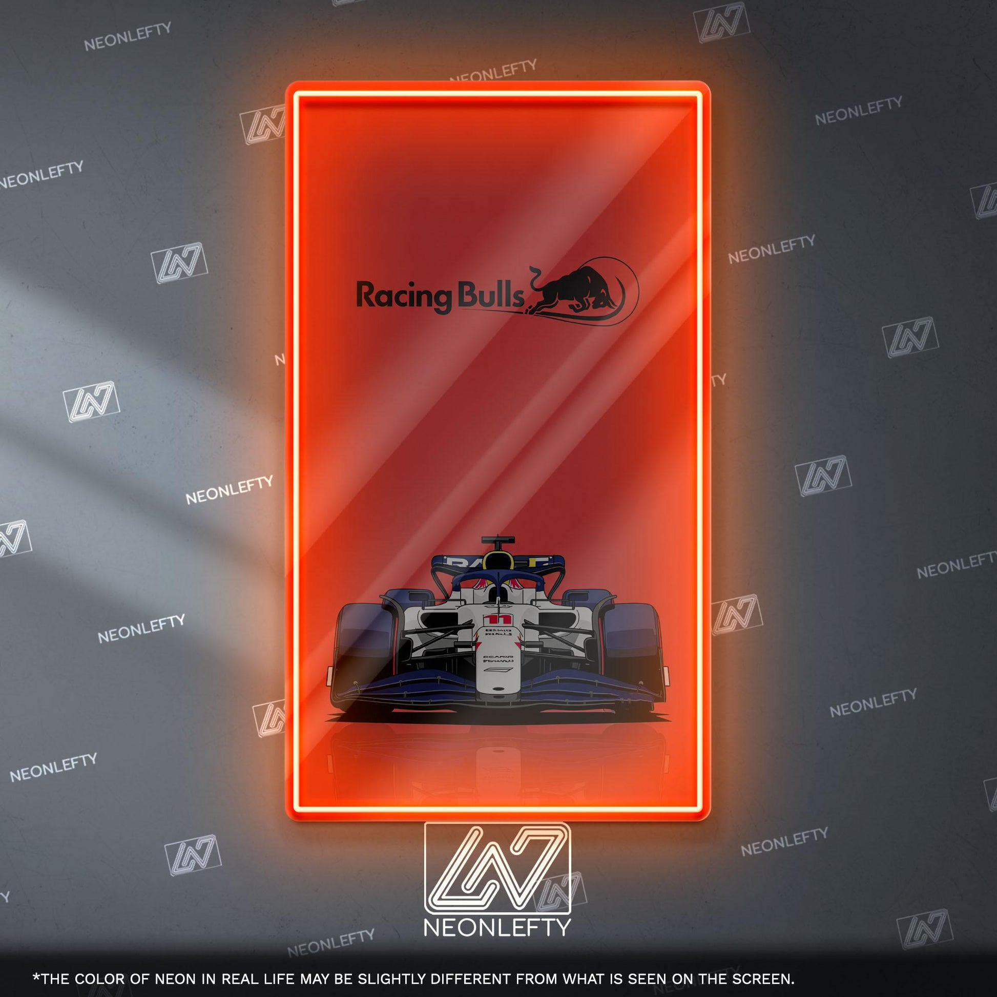 Racing Bulls F1 Neon Sign - Bold front view wall art of Racing Bulls Formula 1 car, perfect for garage, man cave, office or motorsport fan