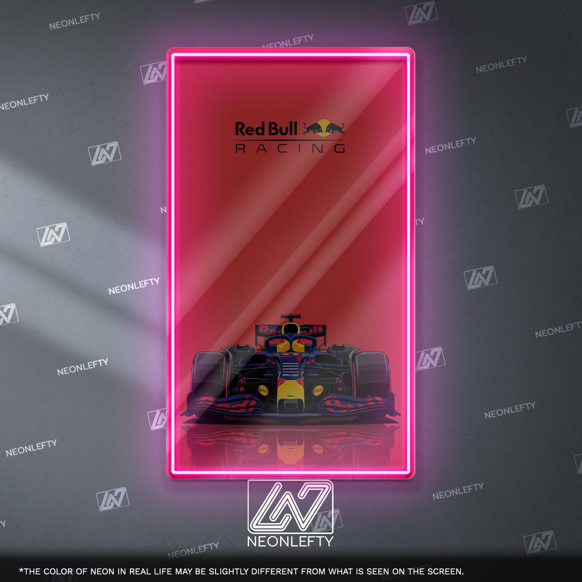 Red Bull Racing F1 Neon Sign - Dynamic front view wall art of iconic Formula 1 team car, perfect for garage, man cave, office or motorsport