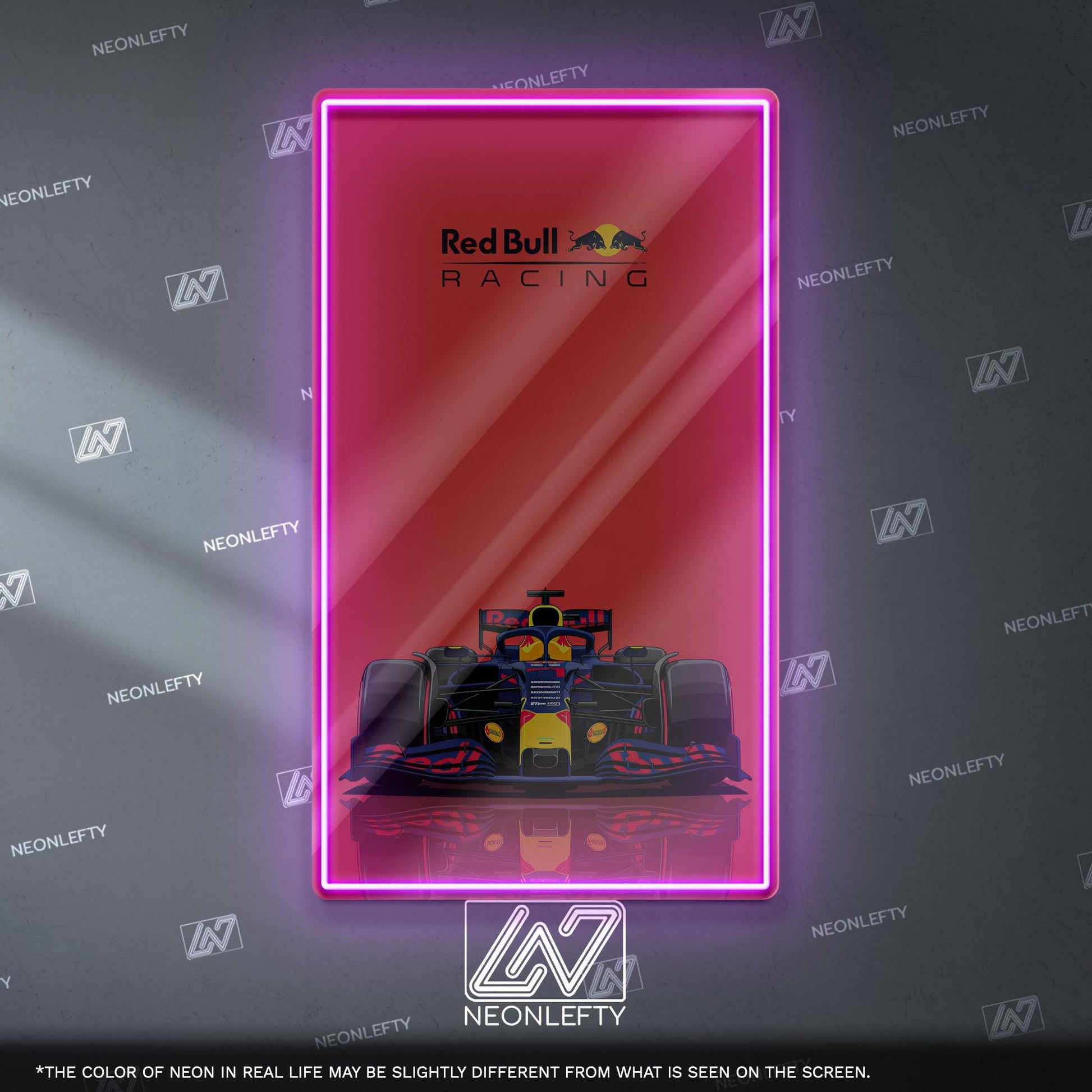 Red Bull Racing F1 Neon Sign - Dynamic front view wall art of iconic Formula 1 team car, perfect for garage, man cave, office or motorsport