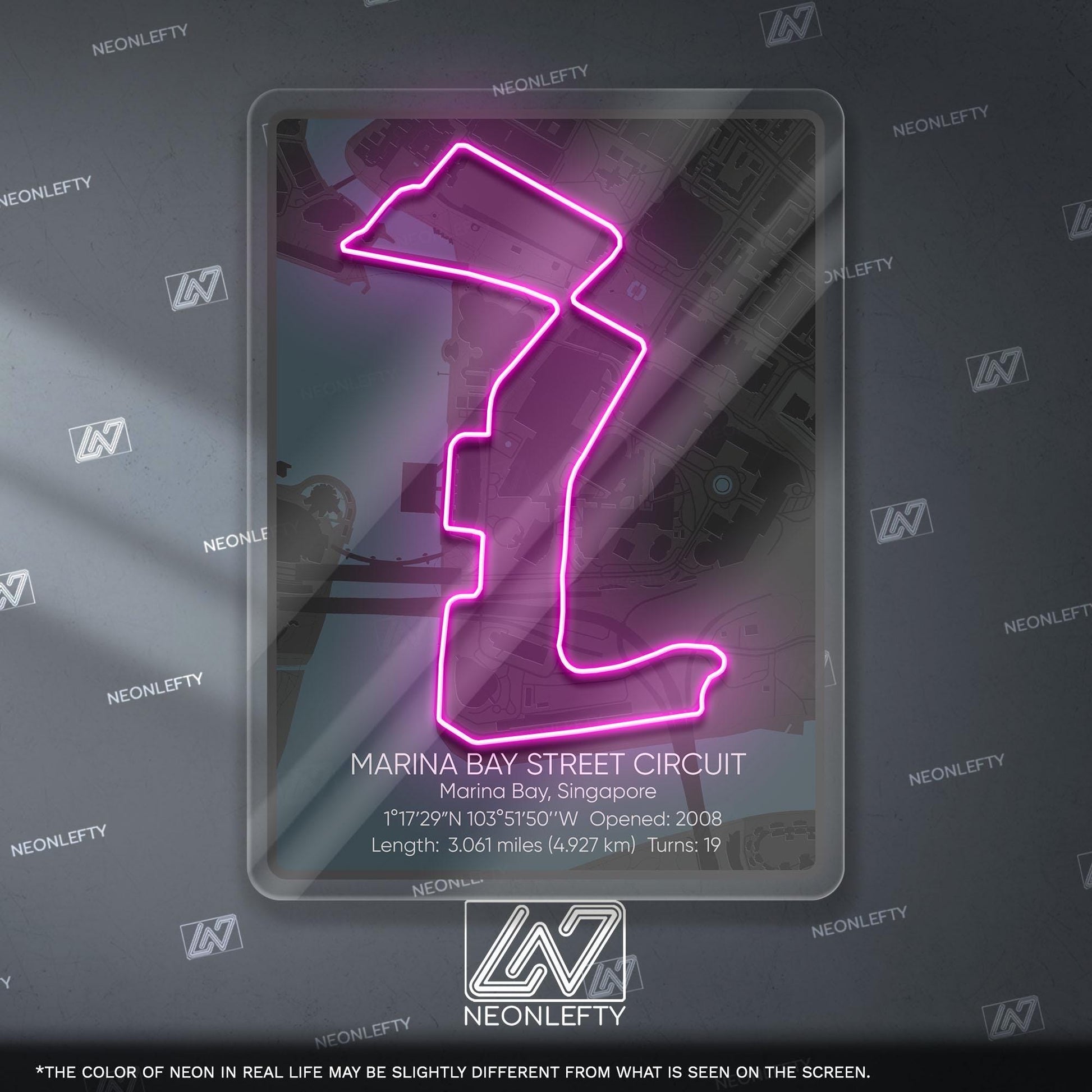 Singapore Circuit Neon Sign - Iconic Formula 1 race track wall art, perfect for motorsport lovers, garage, man cave, racing-themed interior