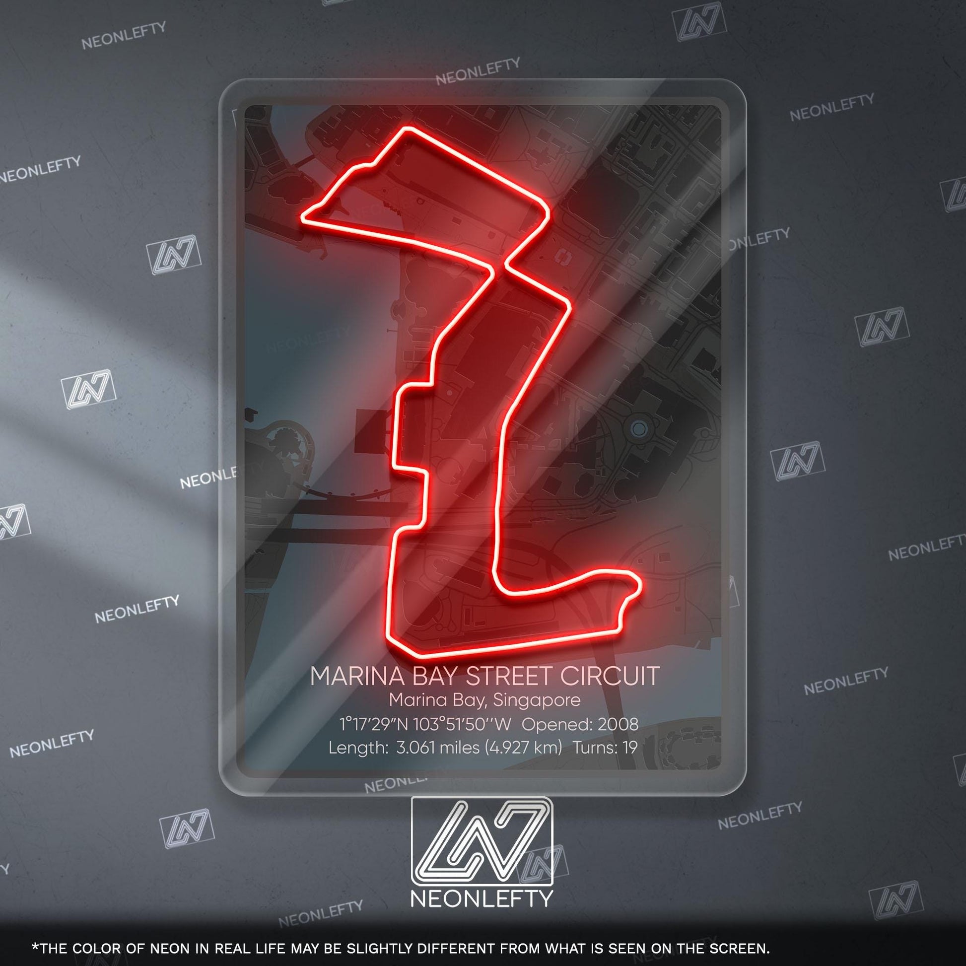 Singapore Circuit Neon Sign - Iconic Formula 1 race track wall art, perfect for motorsport lovers, garage, man cave, racing-themed interior