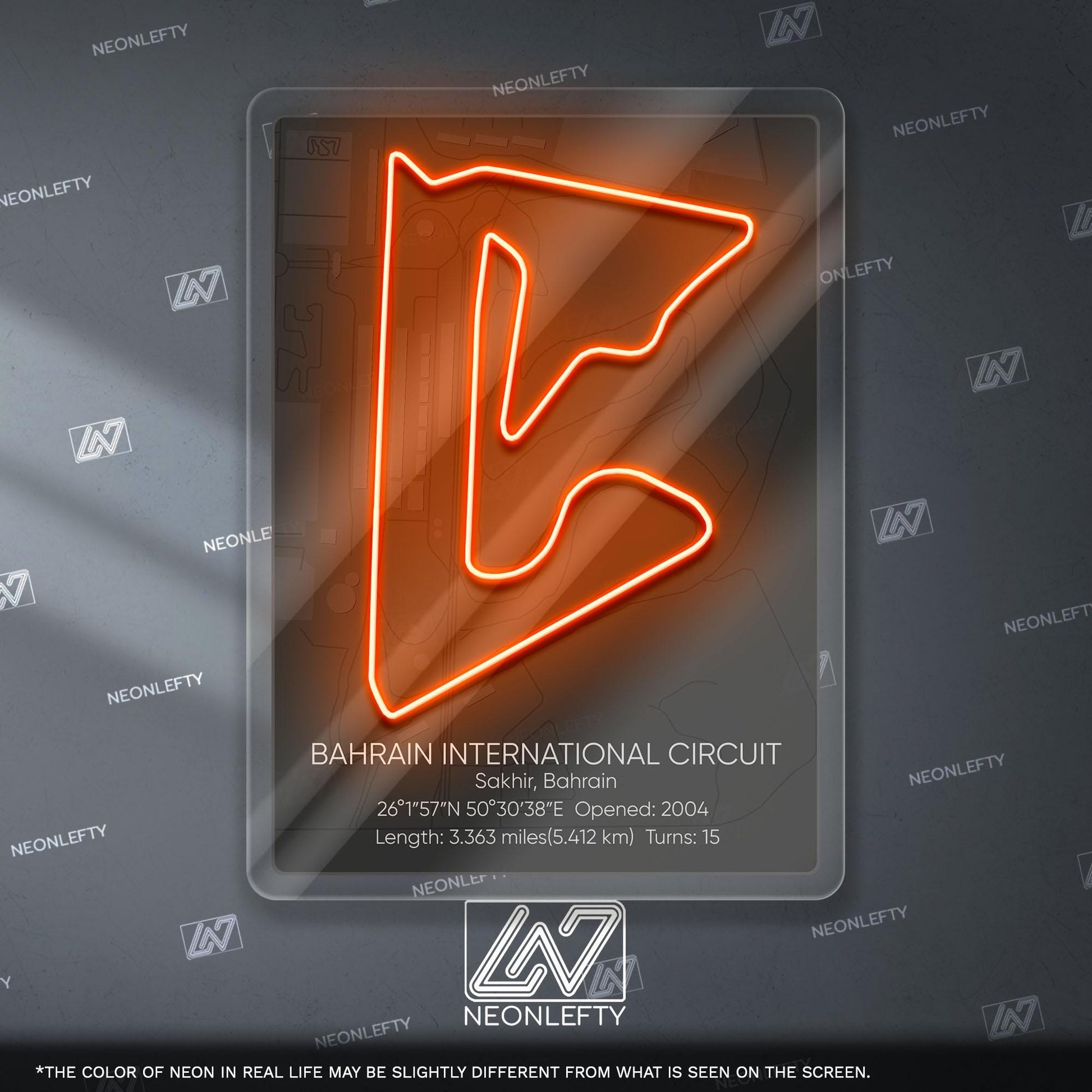 Bahrain Circuit Neon Sign - Modern Formula 1 track wall art inspired by the Grand Prix, perfect for garage, man cave or racing space