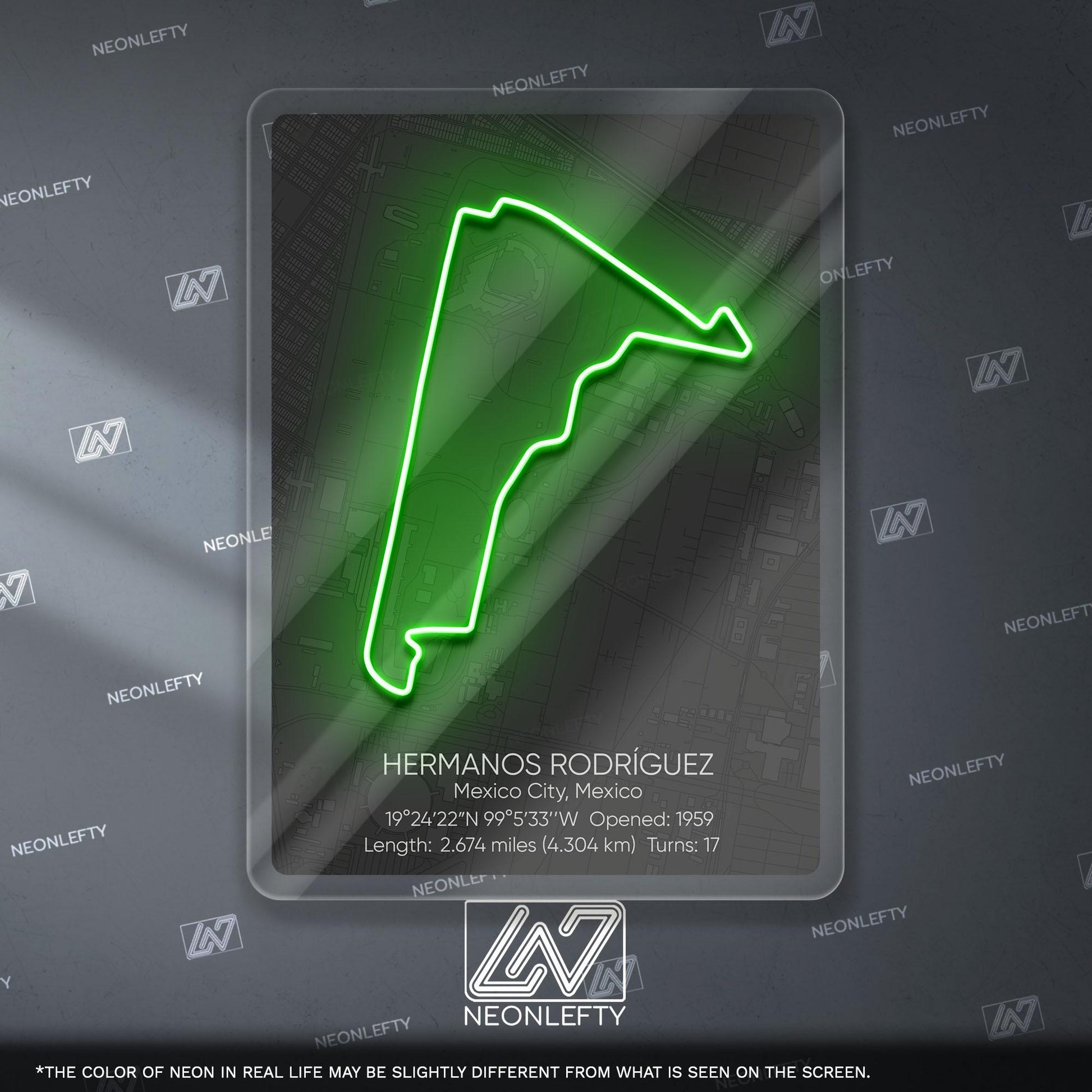 Hermanos Rodríguez Neon Sign - Iconic Mexican Formula 1 circuit wall art, perfect for garage, man cave, motorsport room or racing enthusiast