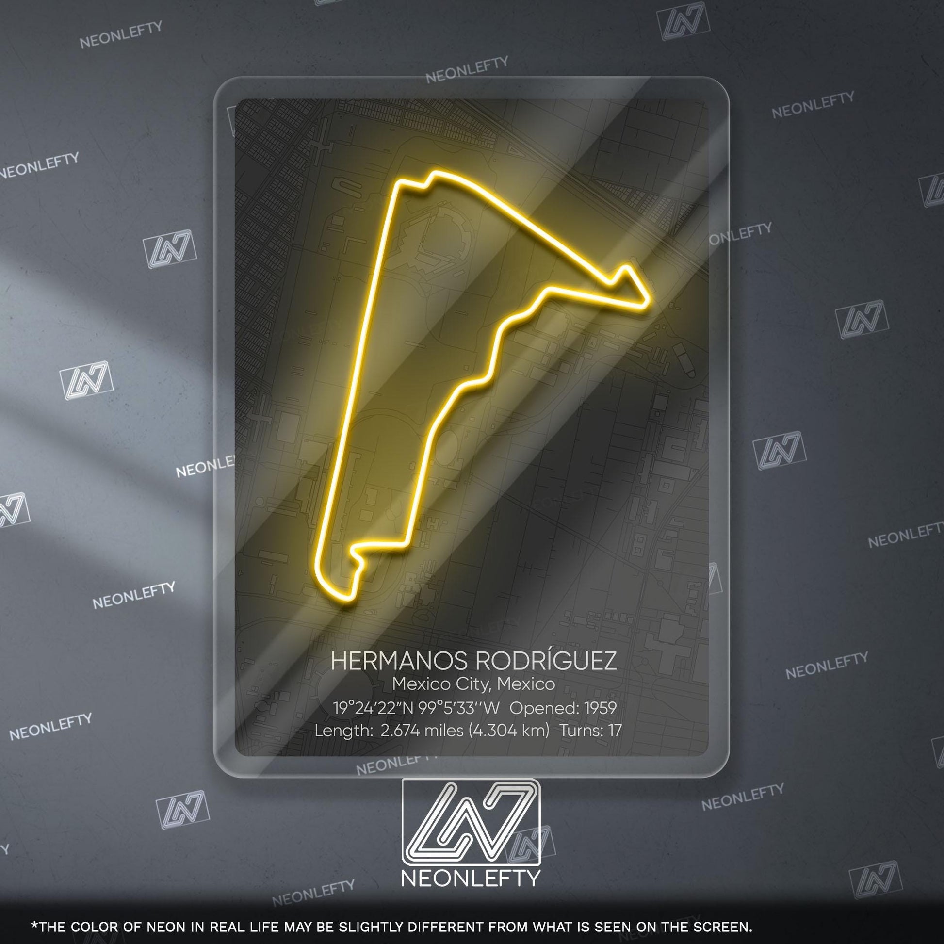Hermanos Rodríguez Neon Sign - Iconic Mexican Formula 1 circuit wall art, perfect for garage, man cave, motorsport room or racing enthusiast