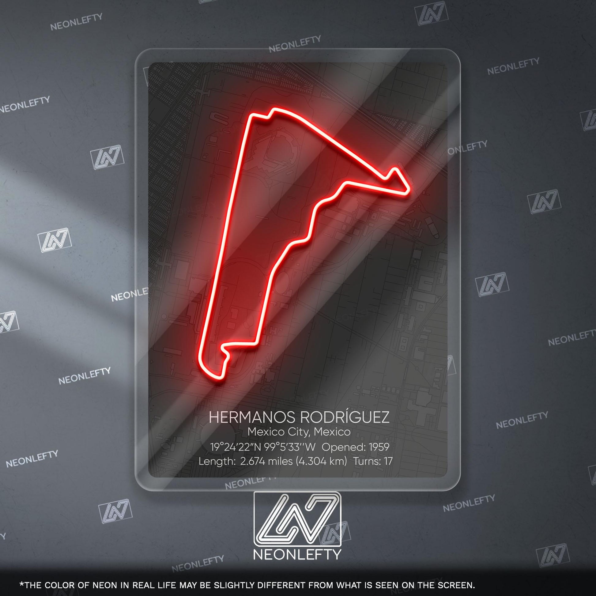 Hermanos Rodríguez Neon Sign - Iconic Mexican Formula 1 circuit wall art, perfect for garage, man cave, motorsport room or racing enthusiast