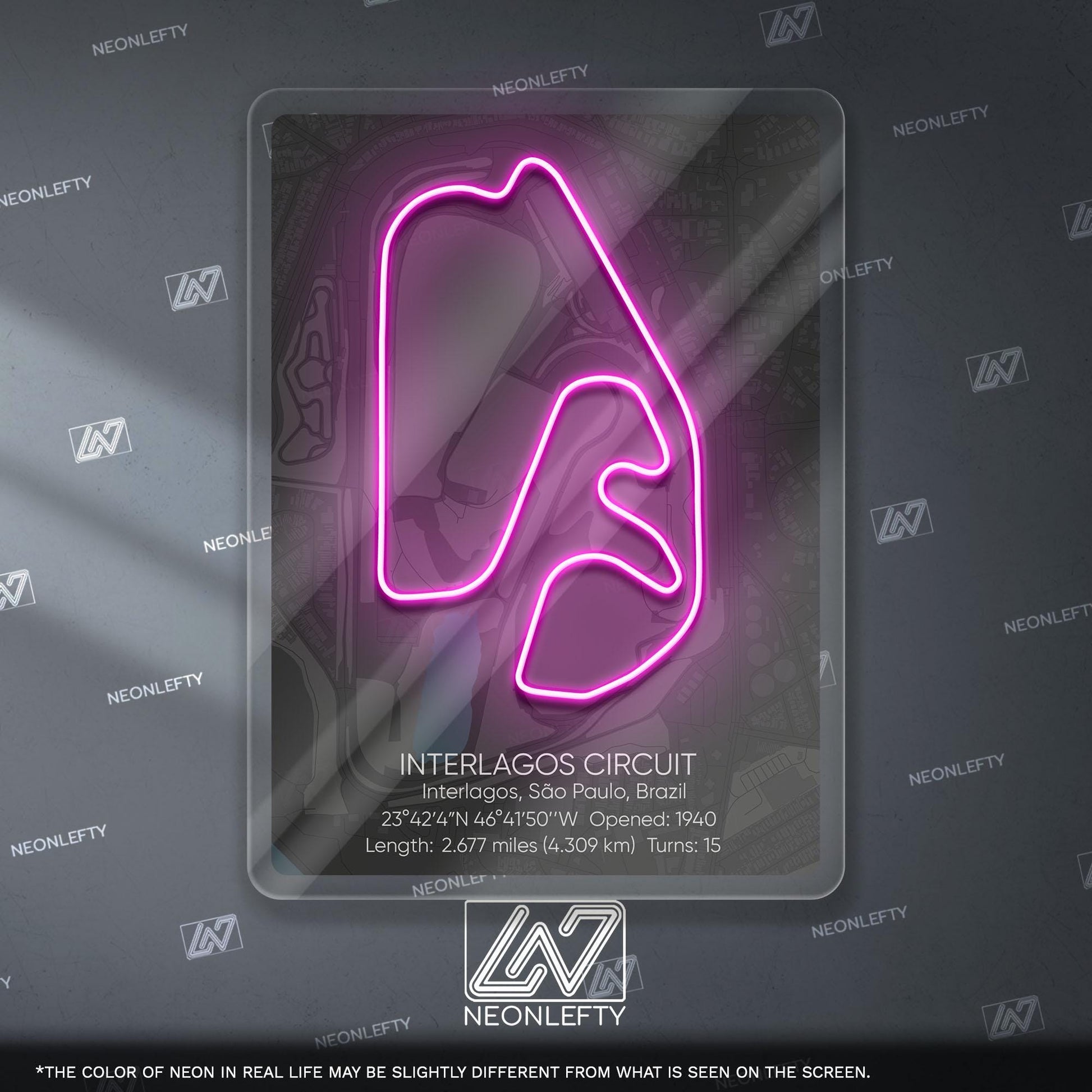 Interlagos Circuit Neon Sign - Iconic Brazilian Formula 1 race track wall art, perfect for garage, man cave, motorsport or racing enthusiast