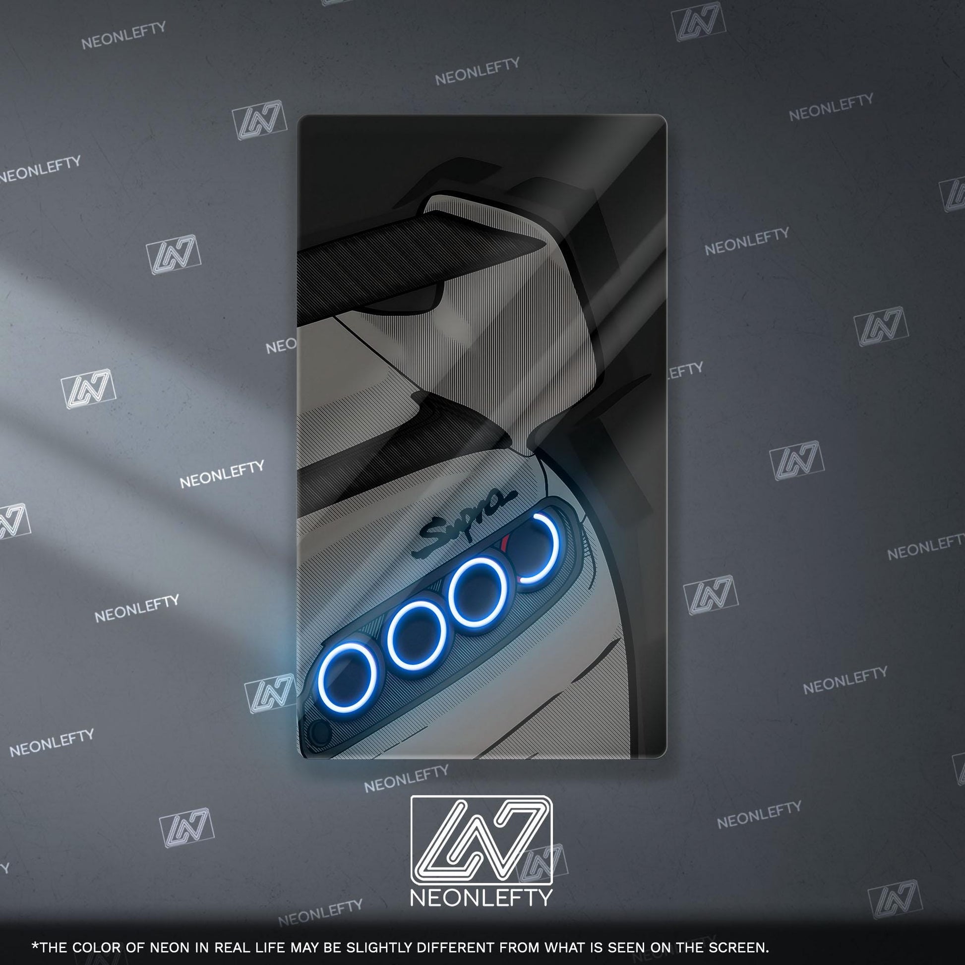 Toyota Supra Neon Sign - Rear view wall art of iconic JDM legend for car lovers, perfect for garage, man cave, tuner setup or drift space