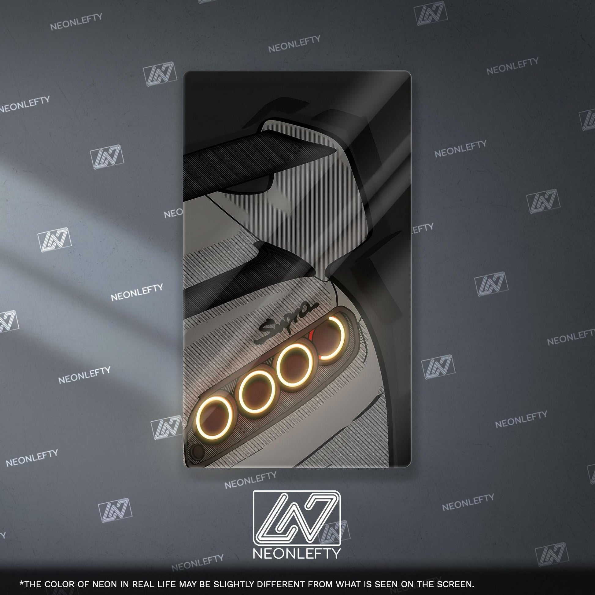 Toyota Supra Neon Sign - Rear view wall art of iconic JDM legend for car lovers, perfect for garage, man cave, tuner setup or drift space