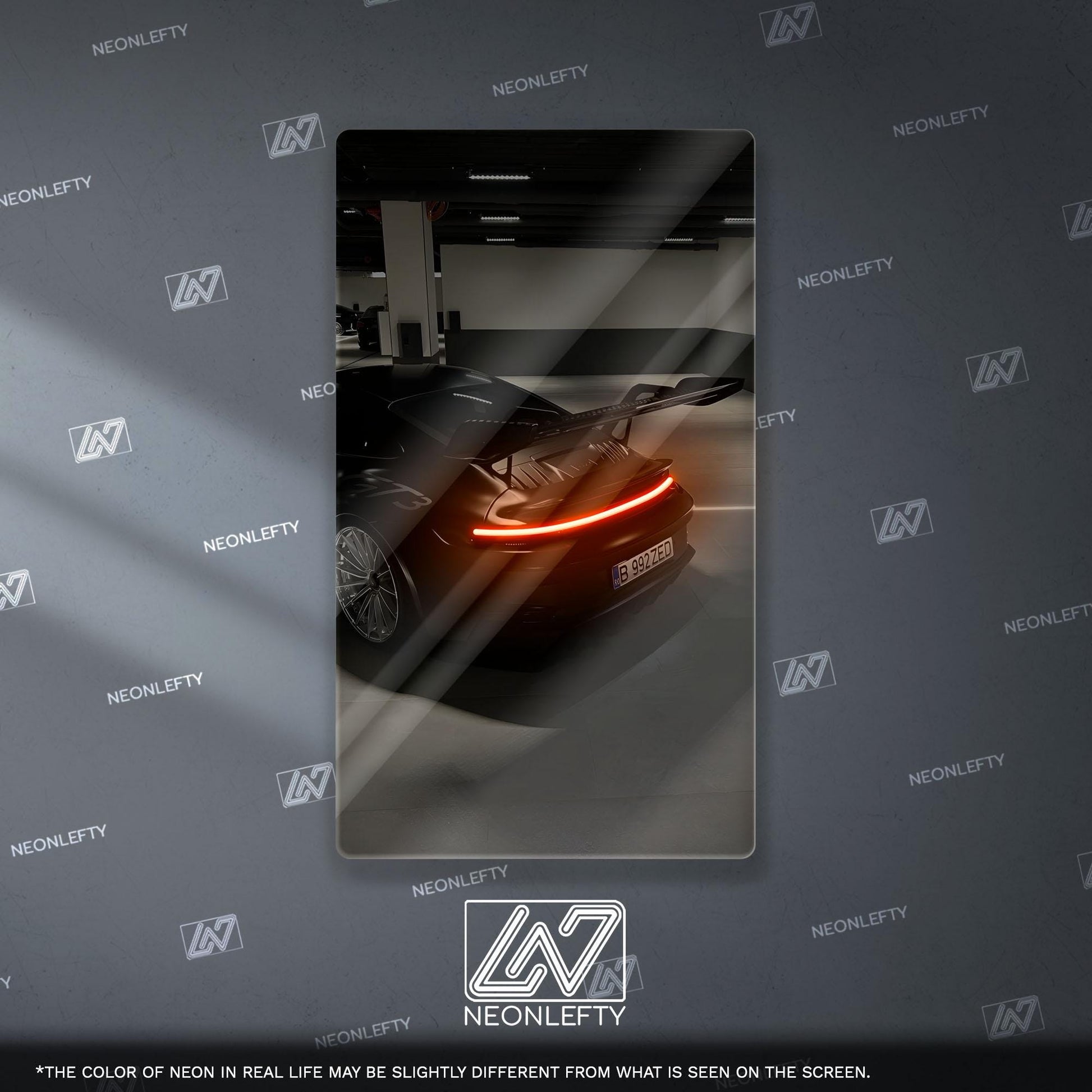 Porsche 911 GT Style Neon Sign - iconic rear view supercar wall decor for garage man cave racing room or luxury automotive interior display