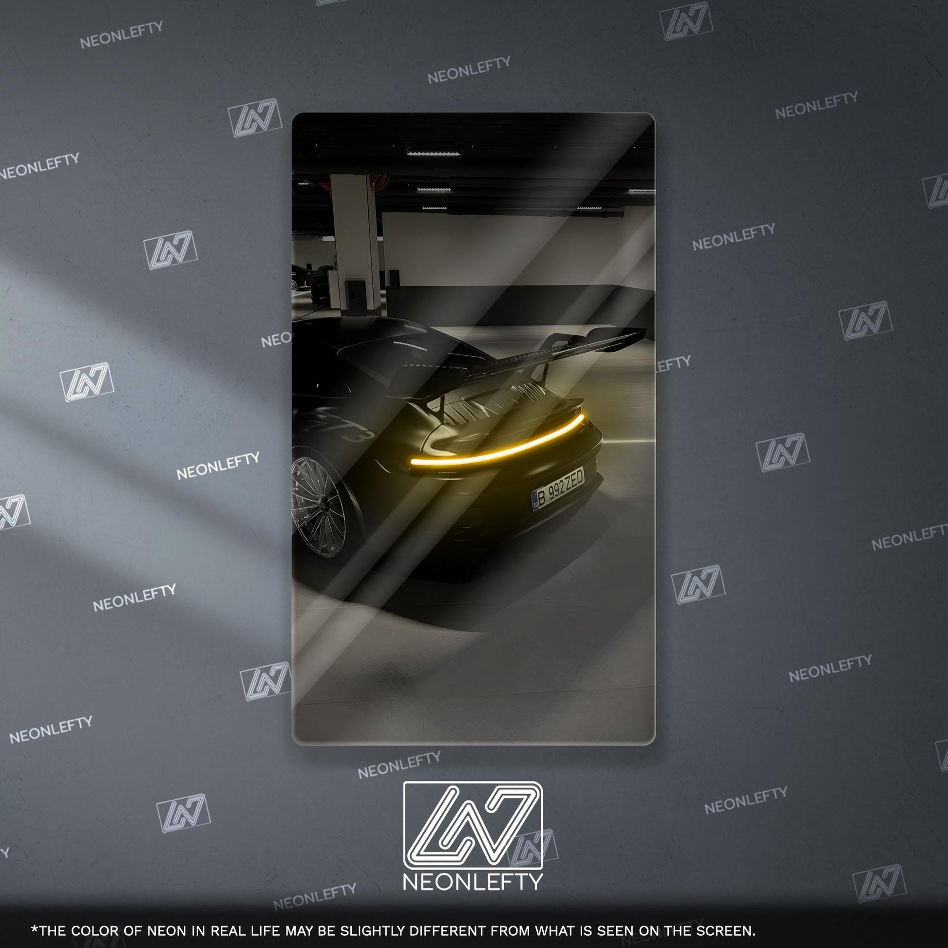 Porsche 911 GT Style Neon Sign - iconic rear view supercar wall decor for garage man cave racing room or luxury automotive interior display