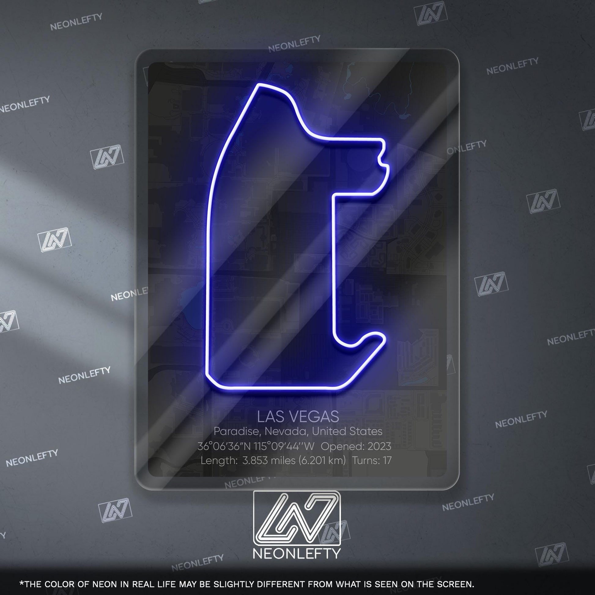 Las Vegas Neon Sign - Iconic Formula 1 track wall art from the Las Vegas Grand Prix, perfect for garage, man cave or racing fan room