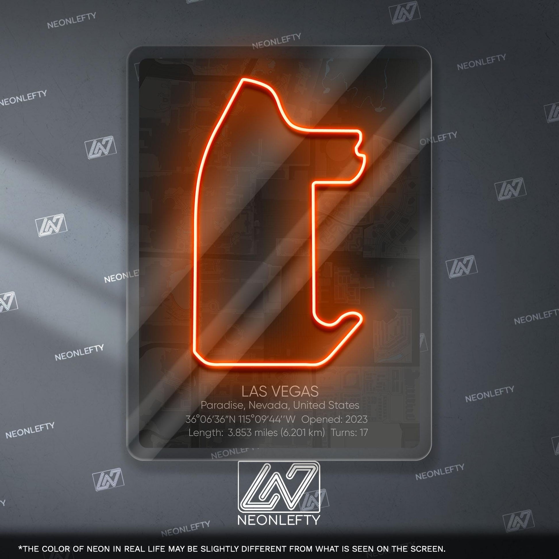 Las Vegas Neon Sign - Iconic Formula 1 track wall art from the Las Vegas Grand Prix, perfect for garage, man cave or racing fan room