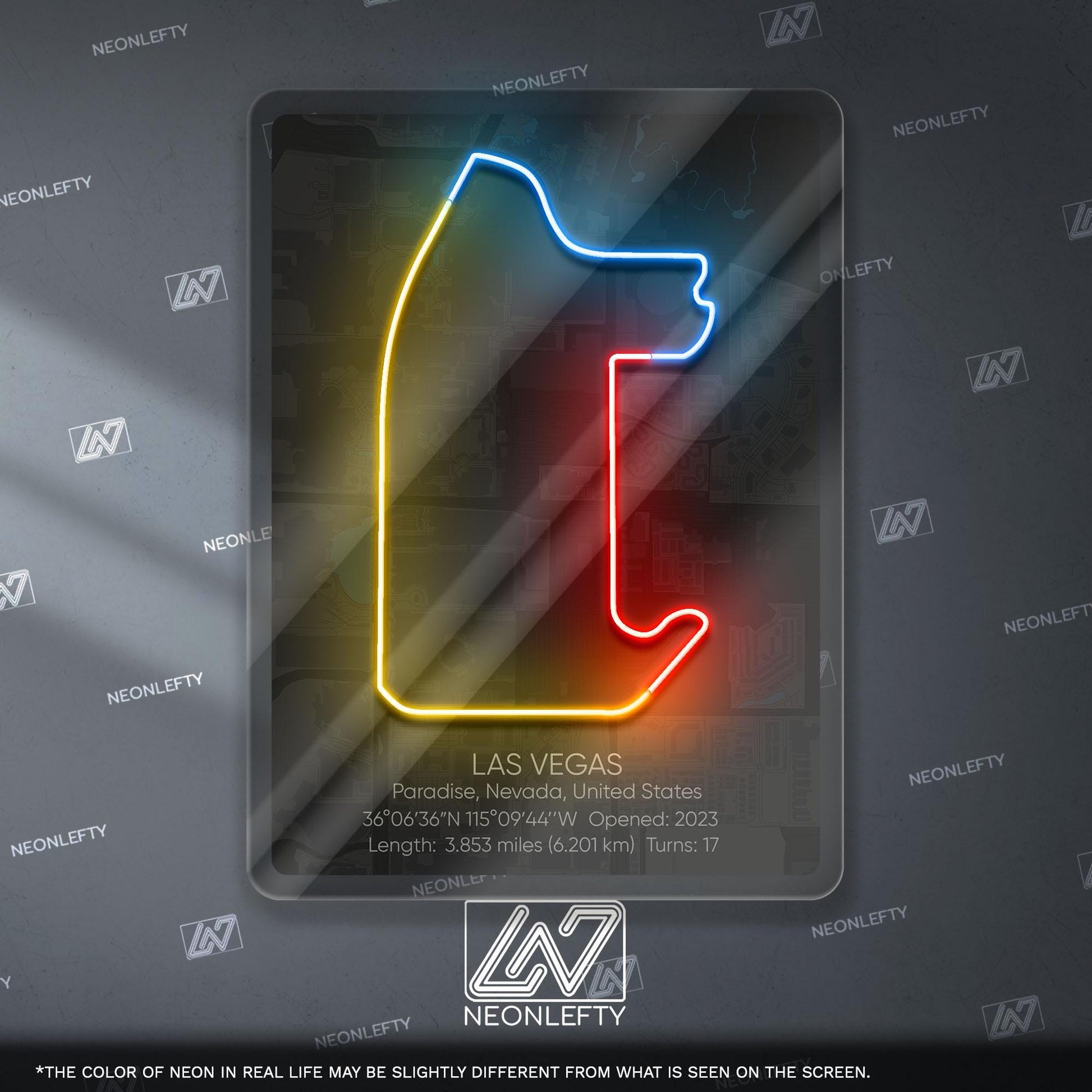 Las Vegas Neon Sign - Iconic Formula 1 track wall art from the Las Vegas Grand Prix, perfect for garage, man cave or racing fan room