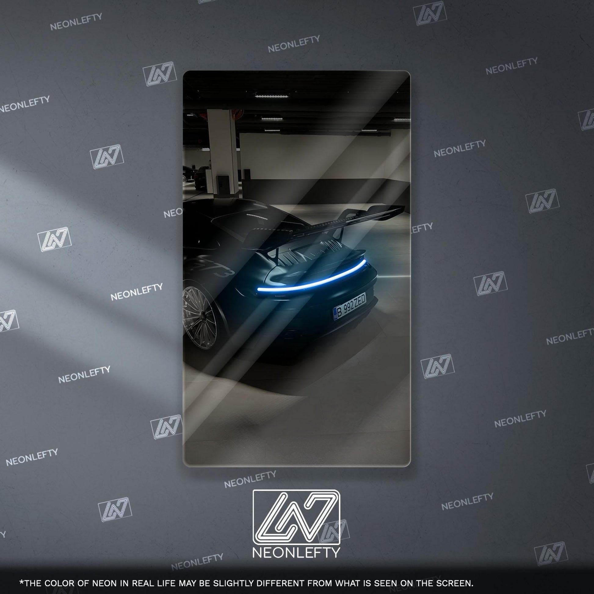 Porsche 911 GT Style Neon Sign - iconic rear view supercar wall decor for garage man cave racing room or luxury automotive interior display