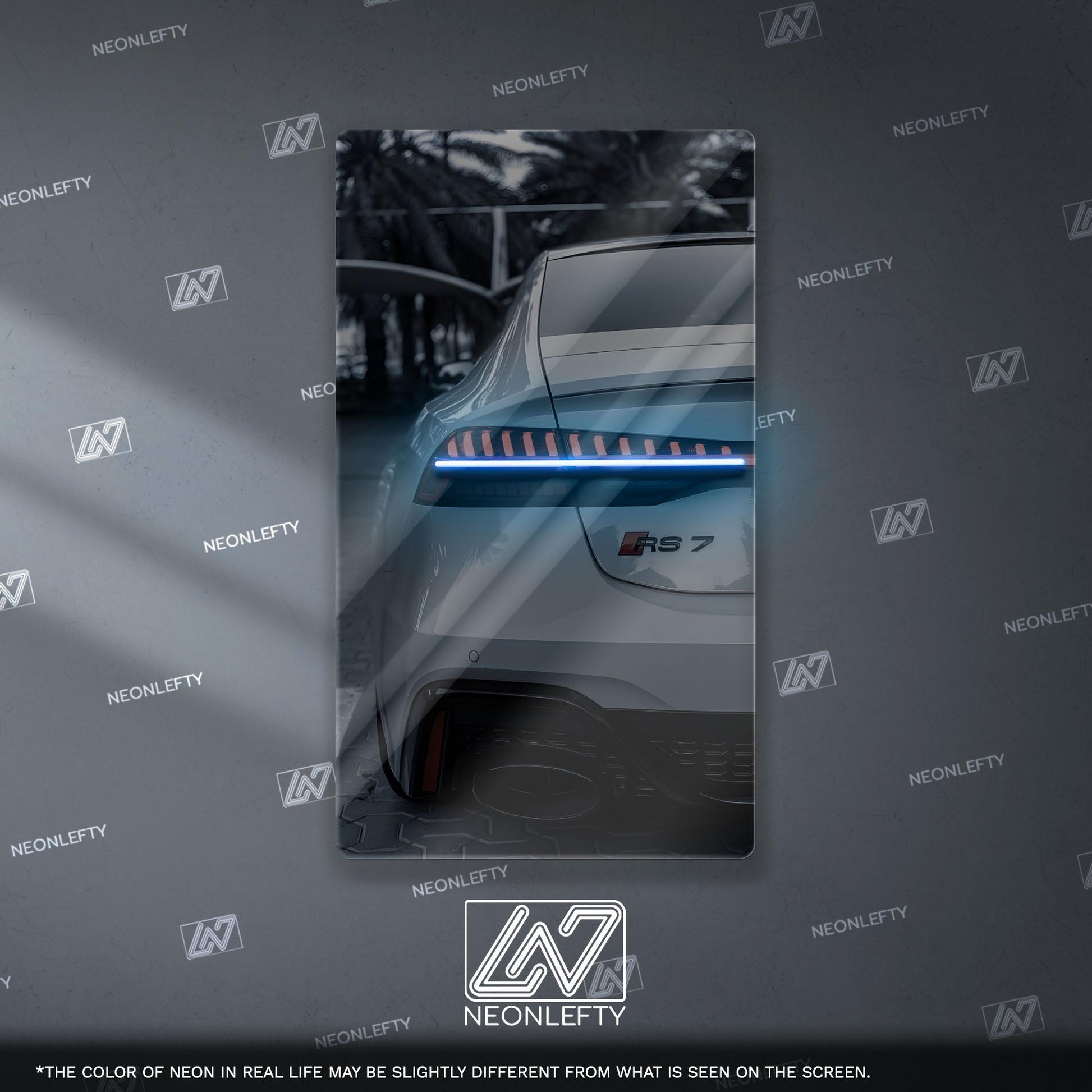 Audi RS7 Neon Sign – modern luxury sport car wall decor for garage man cave racing room or premium automotive interior