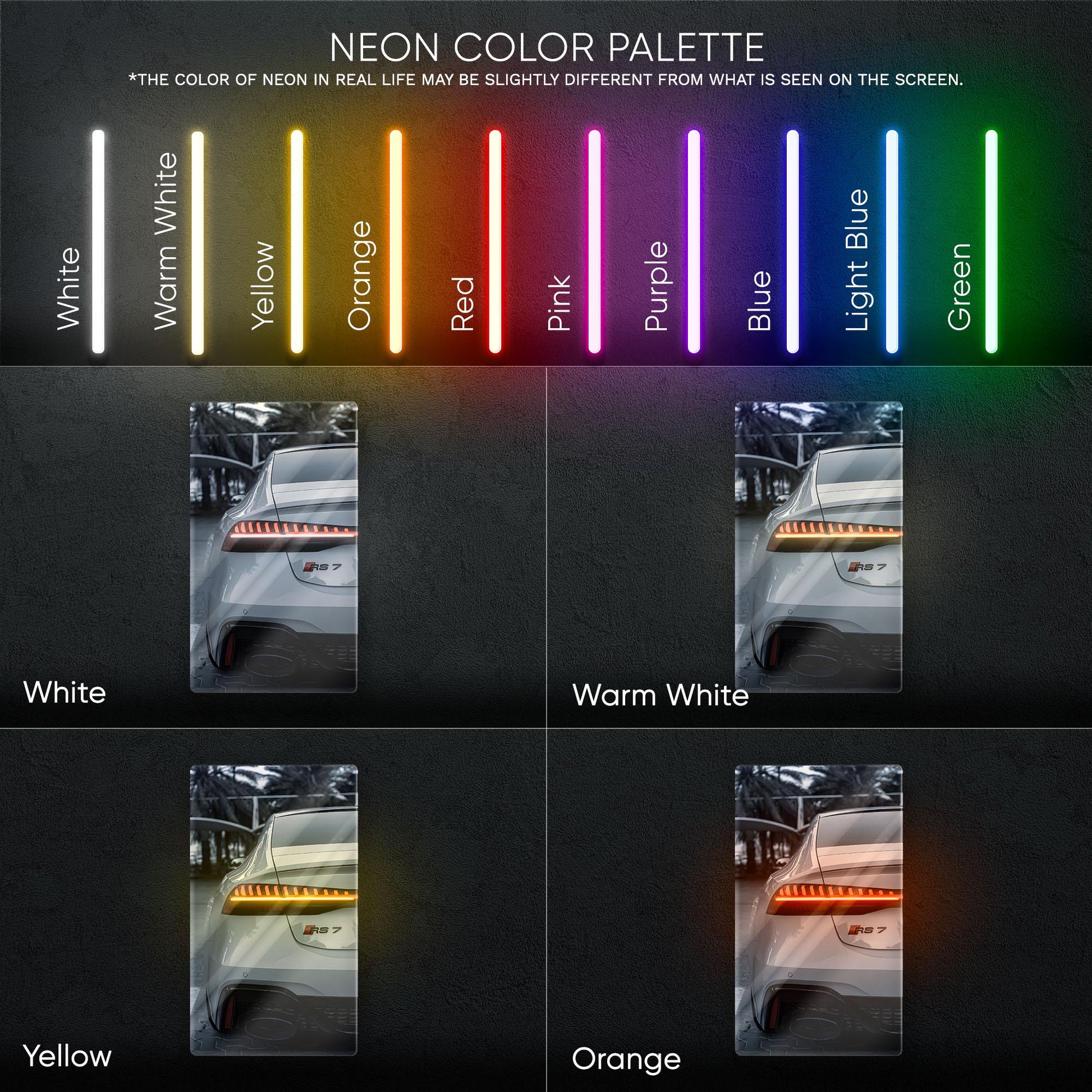 Audi RS7 Neon Sign – modern luxury sport car wall decor for garage man cave racing room or premium automotive interior