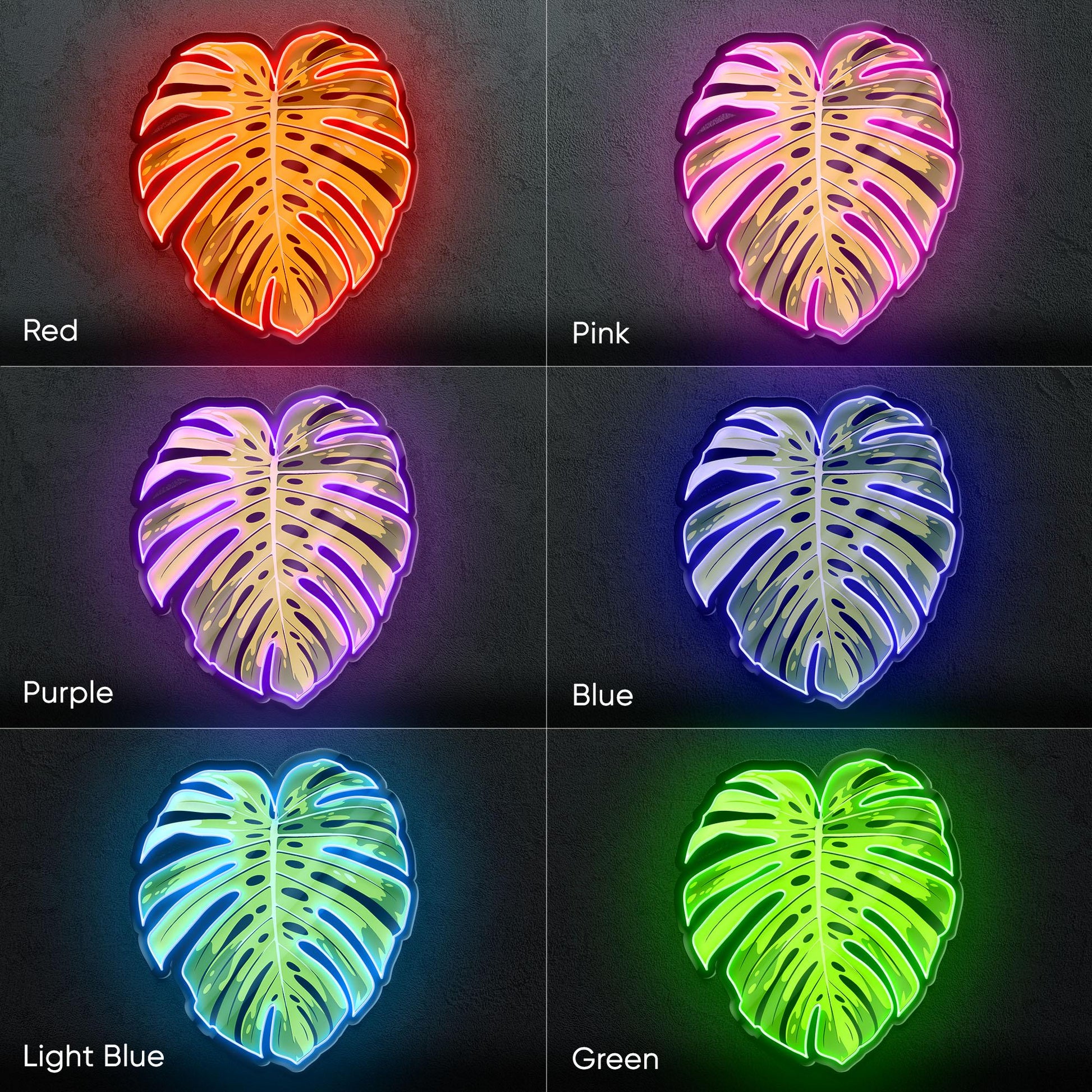 Monstera Leaf Neon Sign - Tropical botanical wall decor inspired by modern jungle style, perfect for living room, bedroom or boho interior