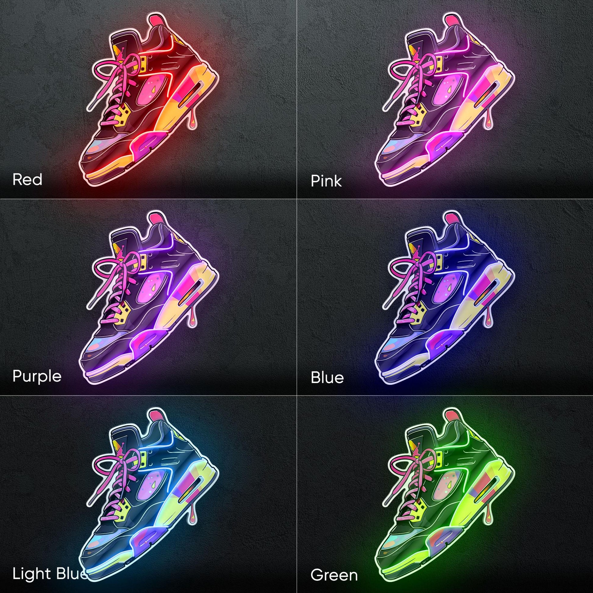 Colorful Sneakers - LED Neon Streetwear Wall Decor, Urban Shoe Illustration, Hype Style Neon Light, Sneakerhead Gift, Modern Room Decor