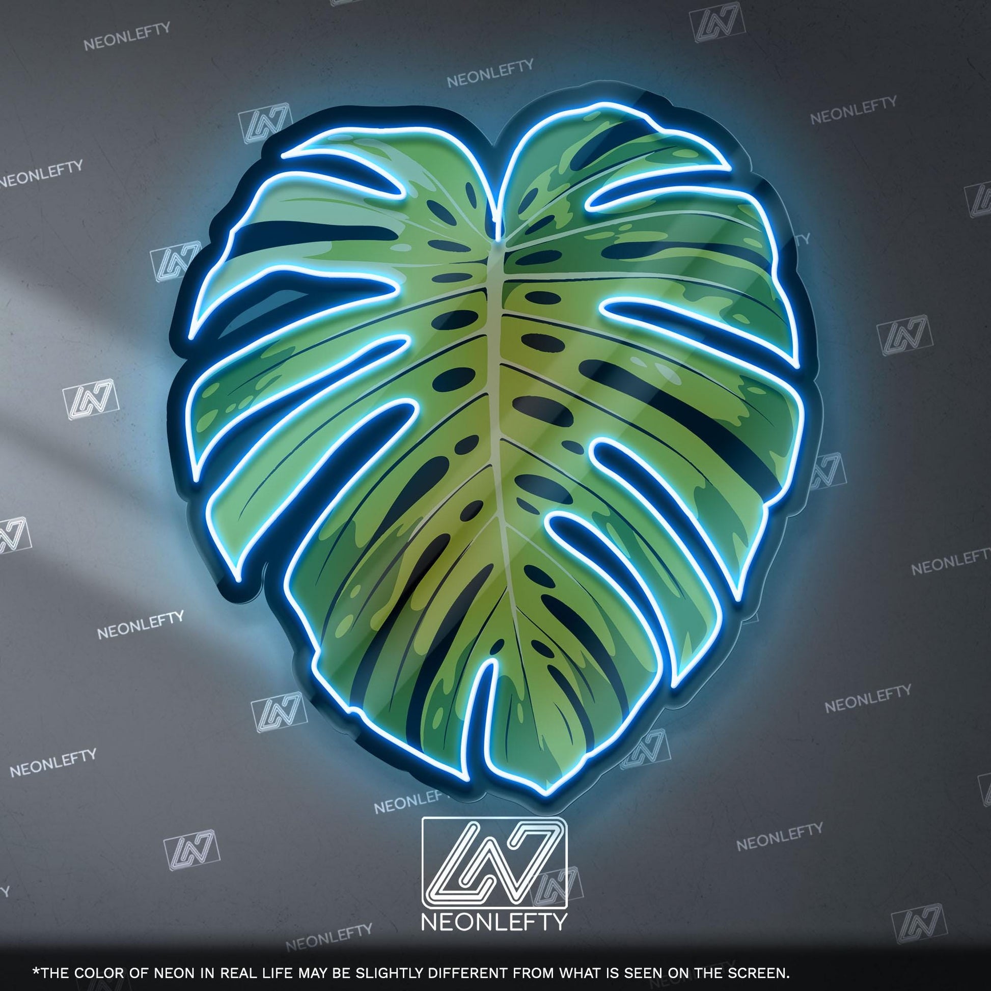 Monstera Leaf Neon Sign - Tropical botanical wall decor inspired by modern jungle style, perfect for living room, bedroom or boho interior