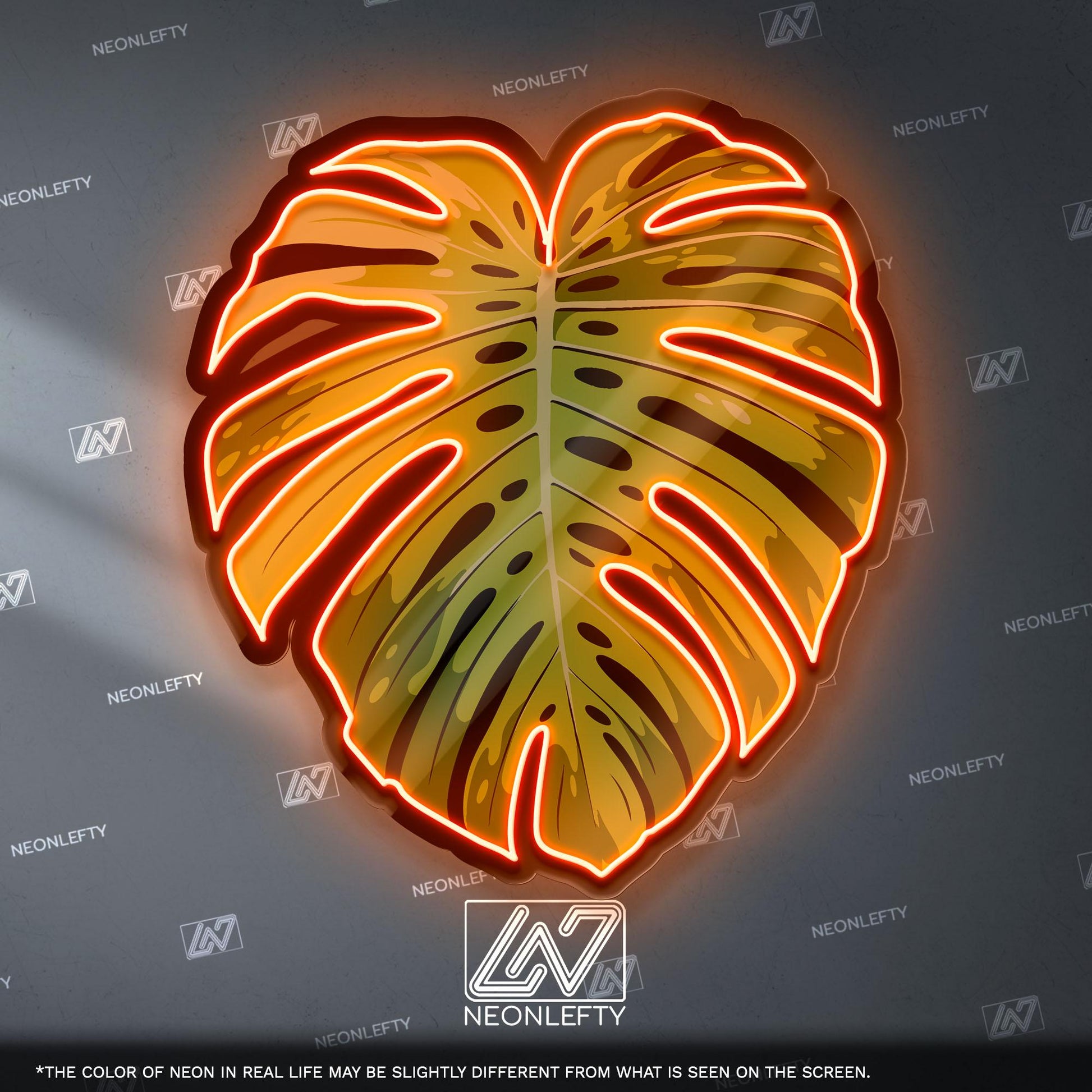 Monstera Leaf Neon Sign - Tropical botanical wall decor inspired by modern jungle style, perfect for living room, bedroom or boho interior